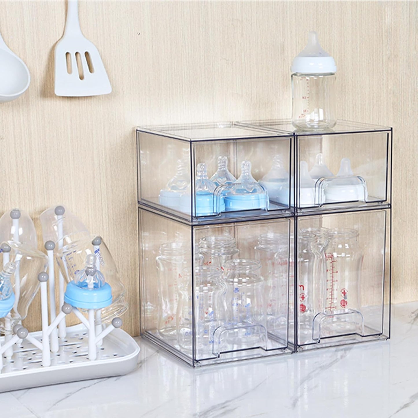Vtopmart 3 Pack Stackable Clear Plastic Drawer Organizer, Makeup Organizers and Storage for Eyeshadow Palettes, Cosmetics, Beauty Supplies, Ideal for Vanity, Desk, Office, Bathroom Organization