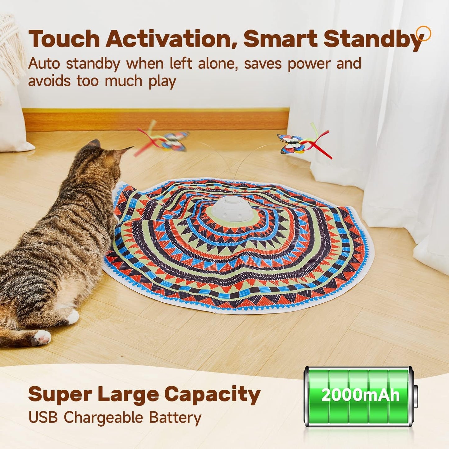 Potaroma Cat Toys Chargeable, 3in1 Hide and Seek for Kittens, Interactive Automatic Play, Fluttering Butterfly, Moving Wand Feather, Indoor Kitty Exercise 22.8 Inch Cover for All Breeds - PuriLite