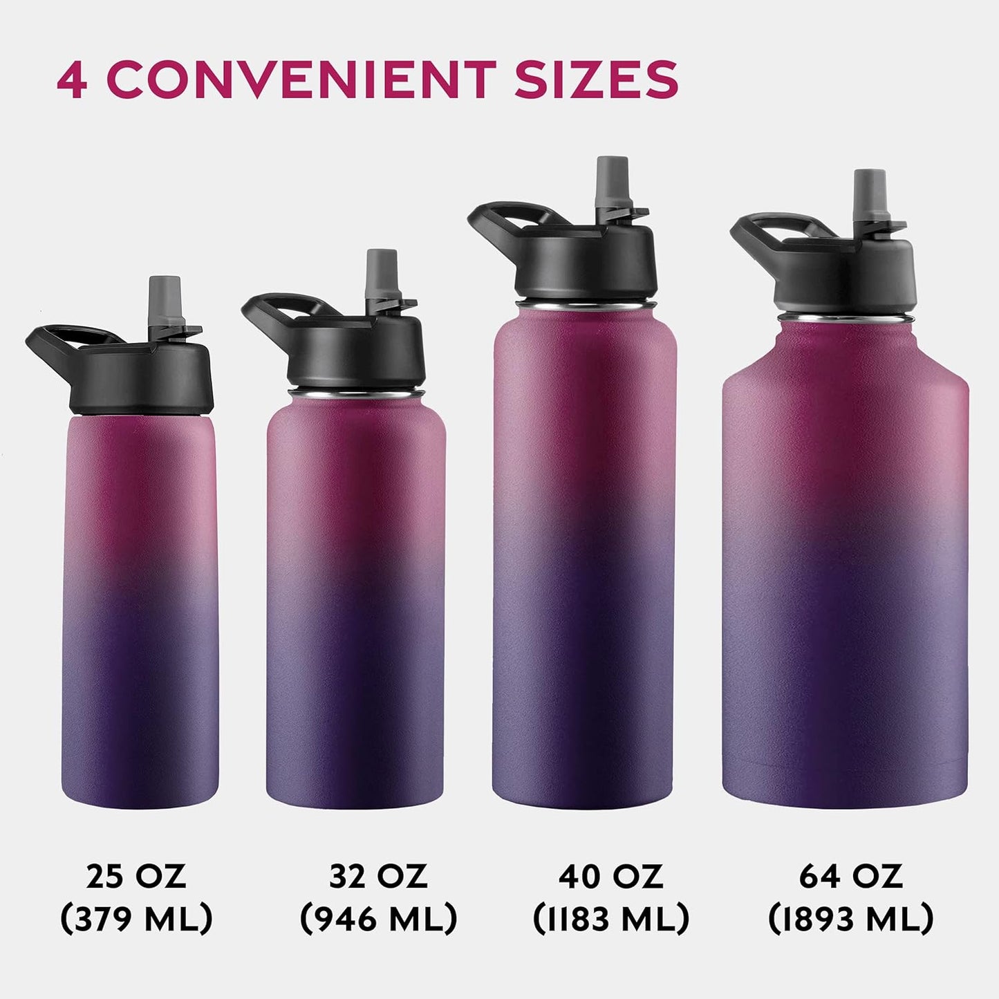FineDine Water Bottle - Stainless Steel Insulated Water Bottle with Straw Lid, Flip Lid & Wide-Mouth Cap - Keeps Hot and Cold - 25 Oz / 739ml - Pure Pearly White