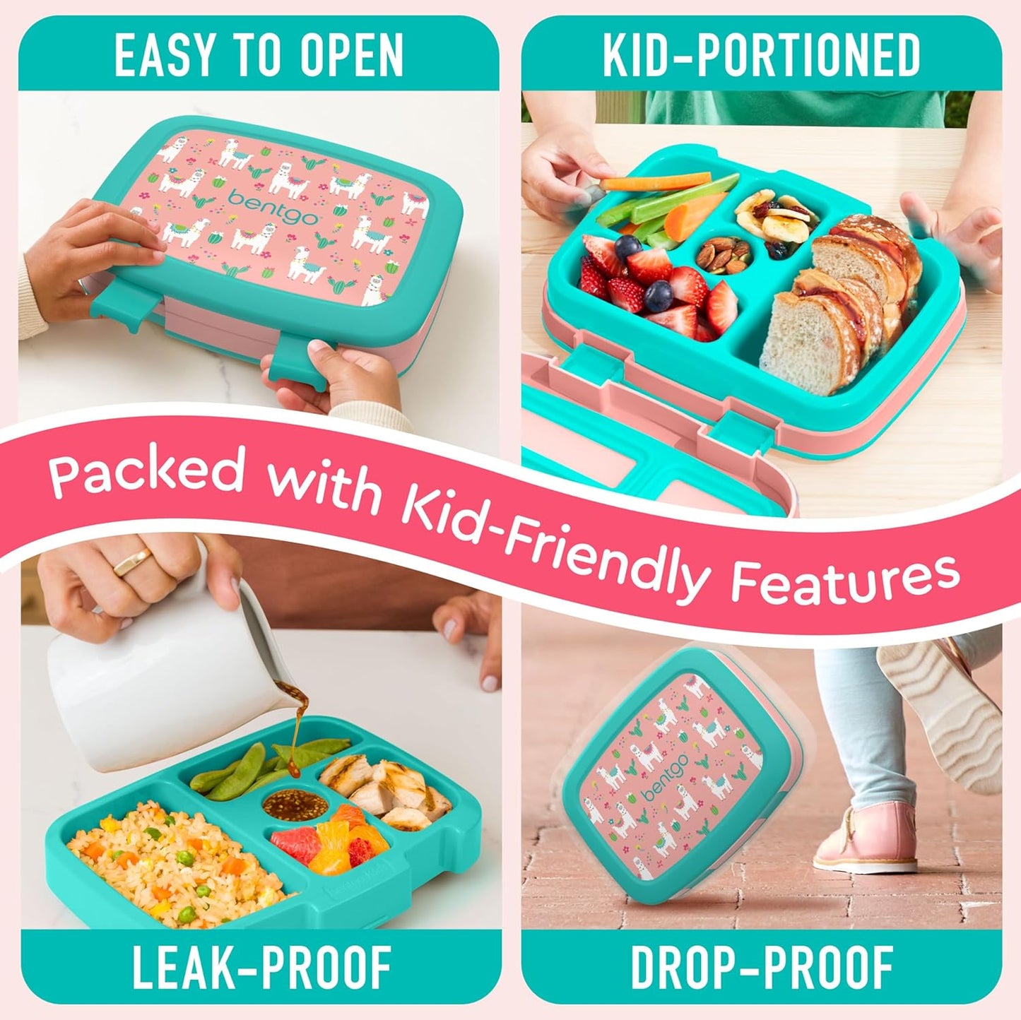 Bentgo Kids Prints Leak-Proof, 5-Compartment Bento-Style Kids Lunch Box - Ideal Portion Sizes for Ages 3 to 7 - BPA-Free, Dishwasher Safe, Food-Safe Materials - 2021 Collection (Llamas)