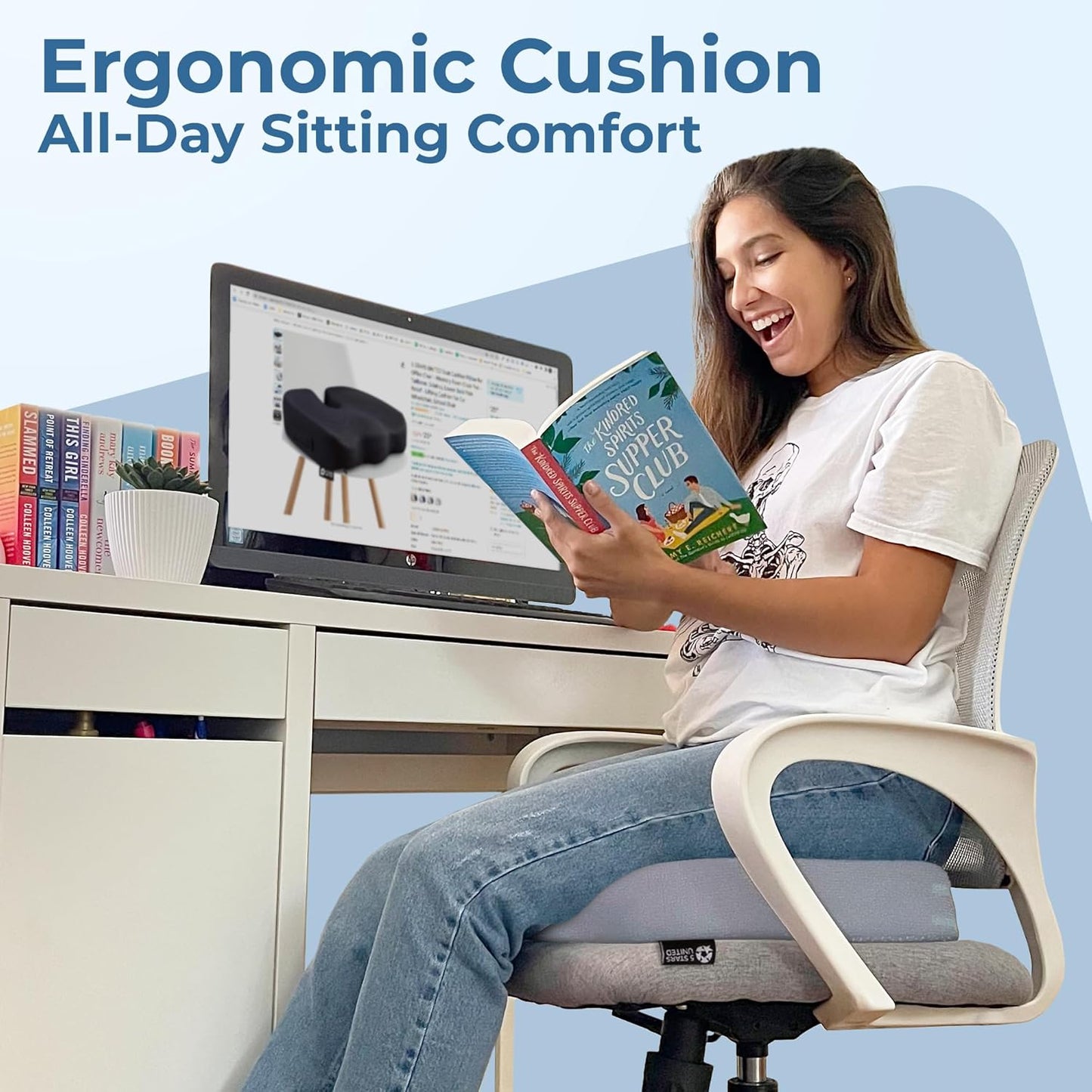 5 STARS UNITED Seat Cushion for Desk Chair - Tailbone, Coccyx Sciatica Pain Relief - Wheelchair Cushions, Black Mesh