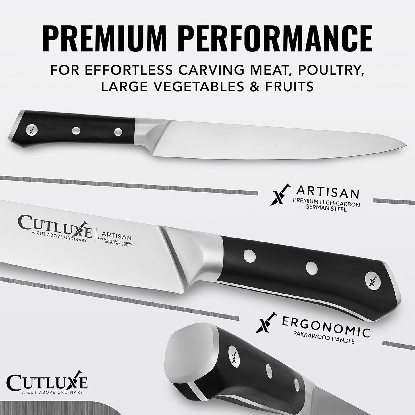 Cutluxe Butcher Knife – 10″ Cimeter Breaking Knife, Razor Sharp Forged High Carbon German Steel, Full Tang Carving Knife, Ergonomic Handle Design – Artisan Series - PuriLite