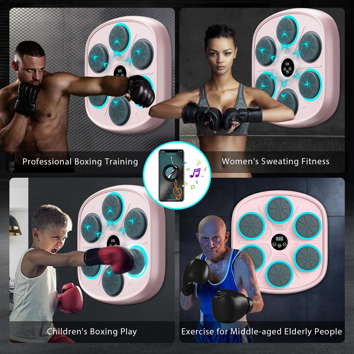 2025 New Smart Music Boxing Machine with Premium Boxing Gloves, Bluetooth Training Machine with LED Electronic Wall Mounted, Home Workout Boxing Target Machine for Adults and Kids