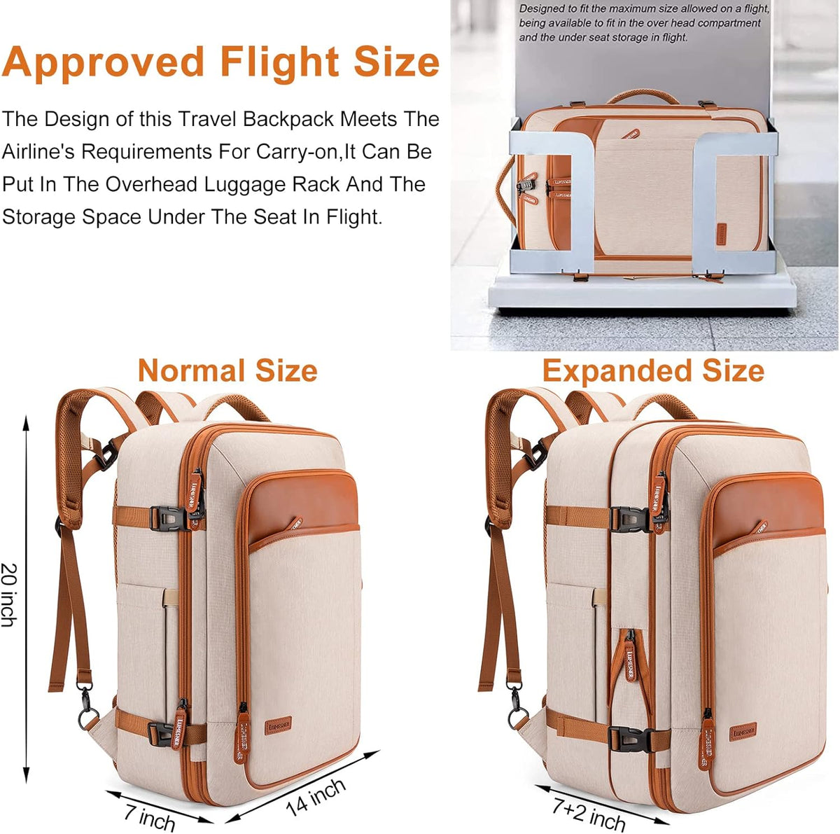 Lumesner Carry on Backpack, Extra Large 40L Flight Approved Travel Backpack for Men & Women - PuriLite