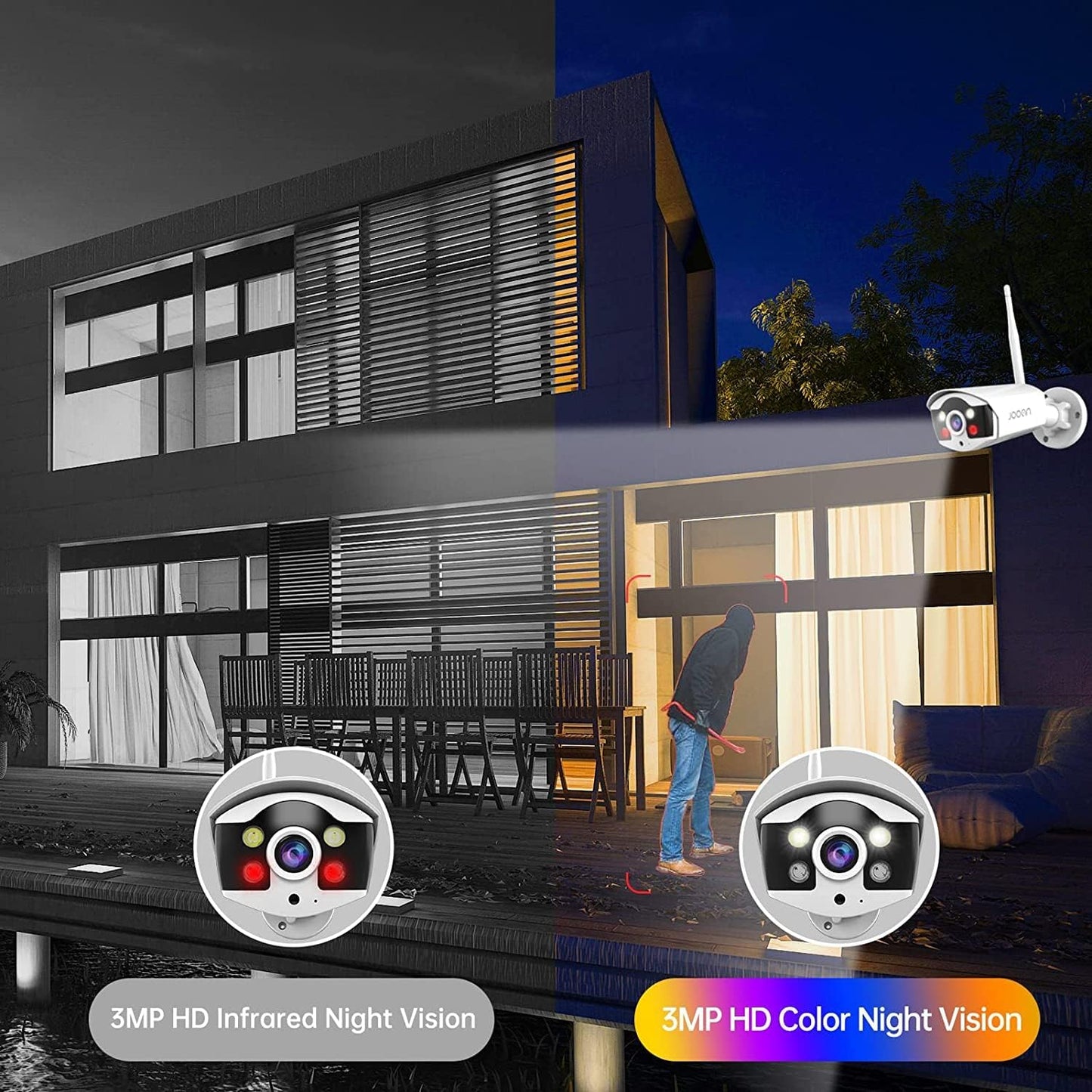 JOOAN【IP67 Weatherproof & H.265+ System】3MP Security Camera System Outdoor,10-Channel NVR&4Pcs FHD 1296P Video Record CCTV Cameras,Waterproof&Good Night Vision,Motion Dectection&Email Alarm,No HDD