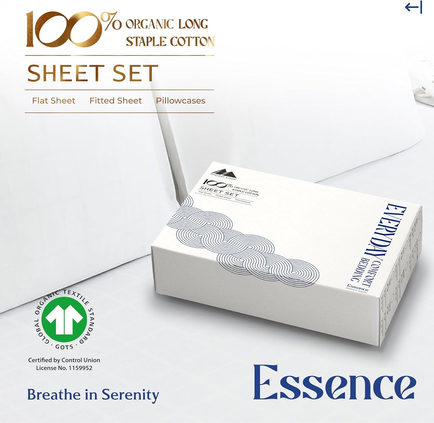 Mayfair Linen 100% Organic Cotton Percale Sheets Full Size - White Cotton Percale Sheets Full, 4 Piece Full Percale Sheet Sets, Soft & Crisp, Cooling Sheets, 16" Deep Pocket Hotel Sheets Full Size