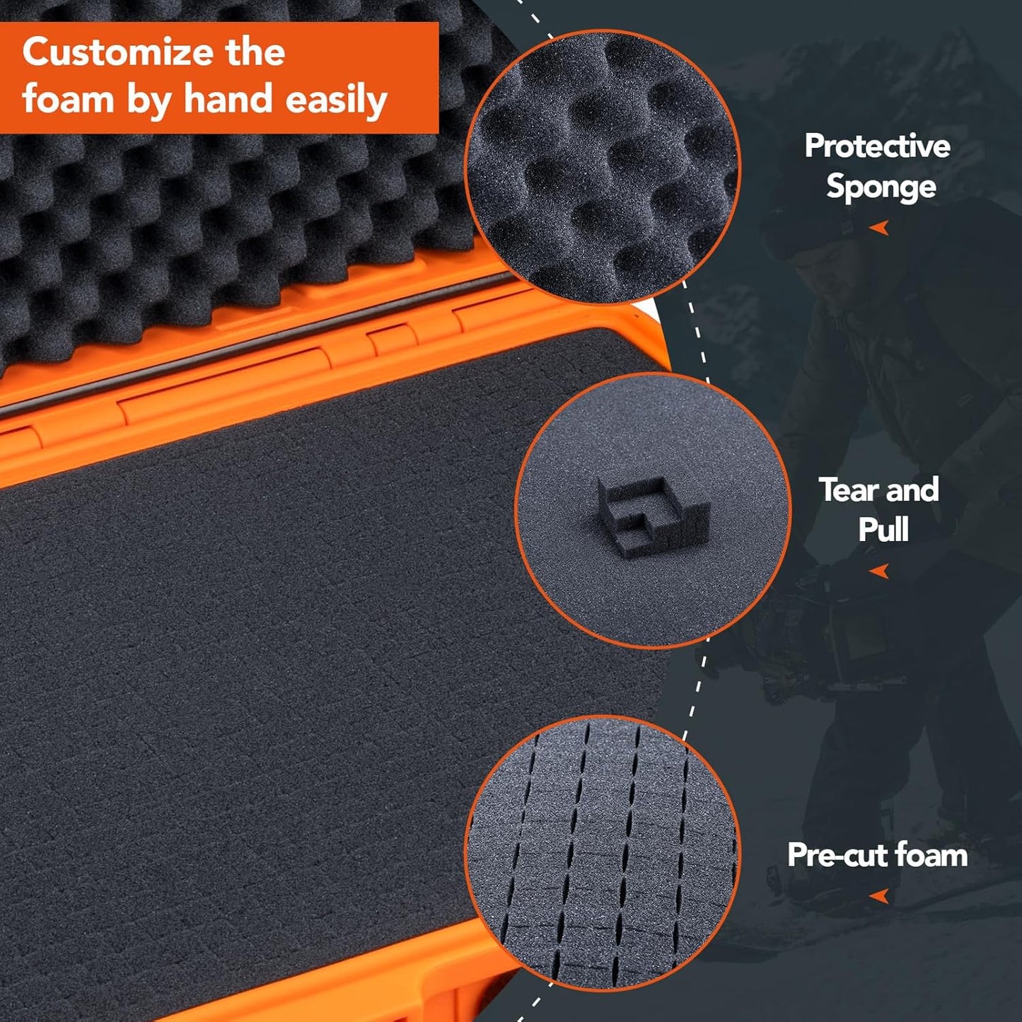 Lykus HC-4410 Waterproof Hard Case with Customizable Foam Insert, Interior Size 17.32x11.42x4.72 in, Suitable for up to 16" Laptop,Starlink Mini,Keyboard,Drill,Audio Mixer,mic,Flashlight,and More