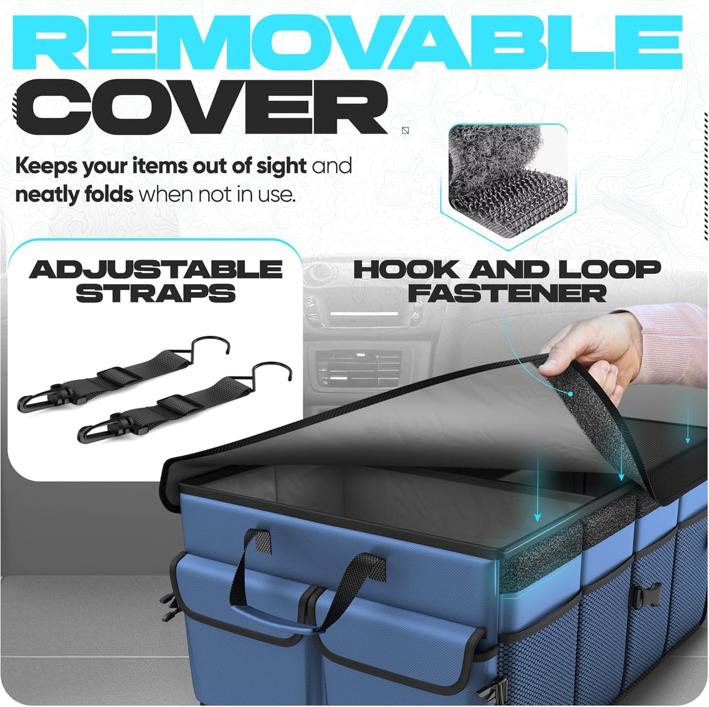 FORTEM Car Trunk Organizer, Collapsible Multi Compartment Car Organizer, Foldable SUV Storage for Car Accessories for Women Men, Non Slip Bottom, Securing Straps, Soft Cover 50L (Black, Standard)