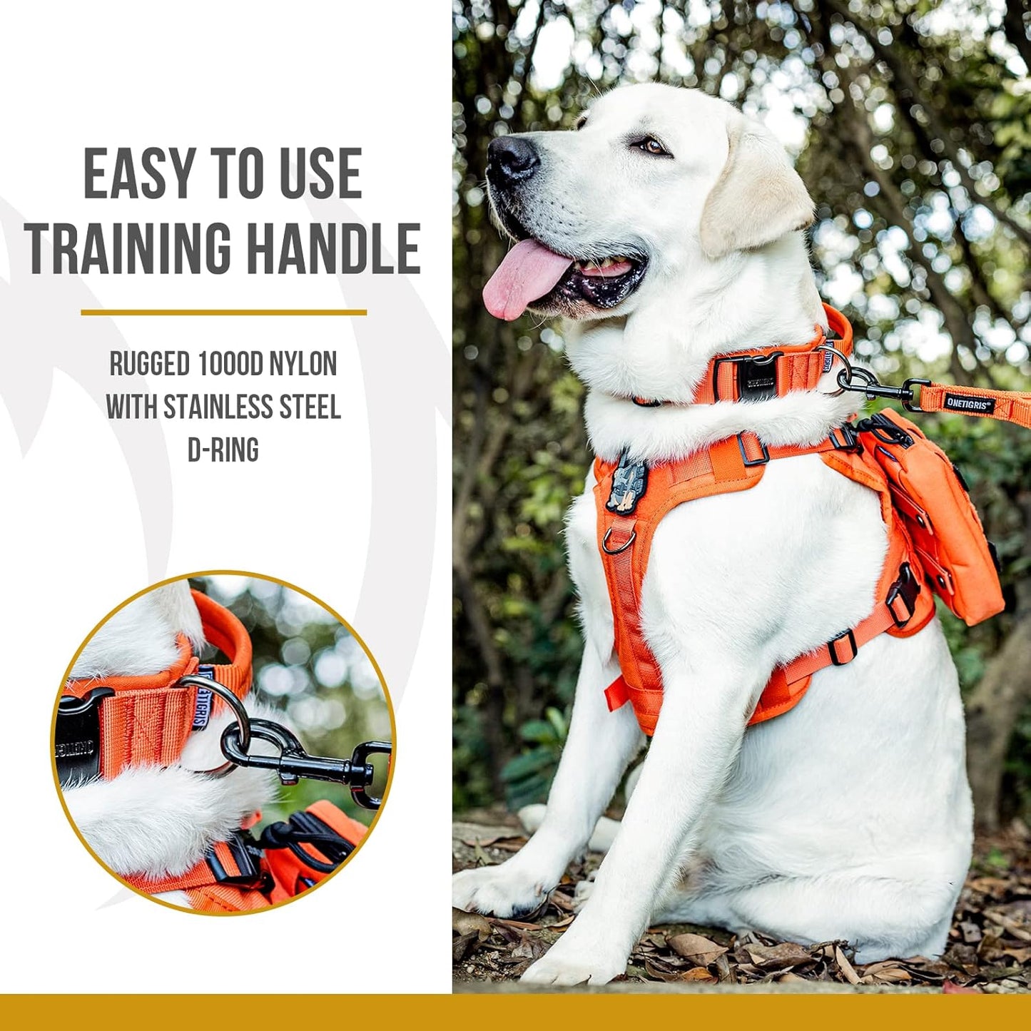 OneTigris Tactical Dog Collars with Handle,Military Dog Collar for Large Dog,Adjustable Nylon Collar German Shepherd Collar with Heavy Duty Metal Buckle for Dog Training and Walking (M, Orange)