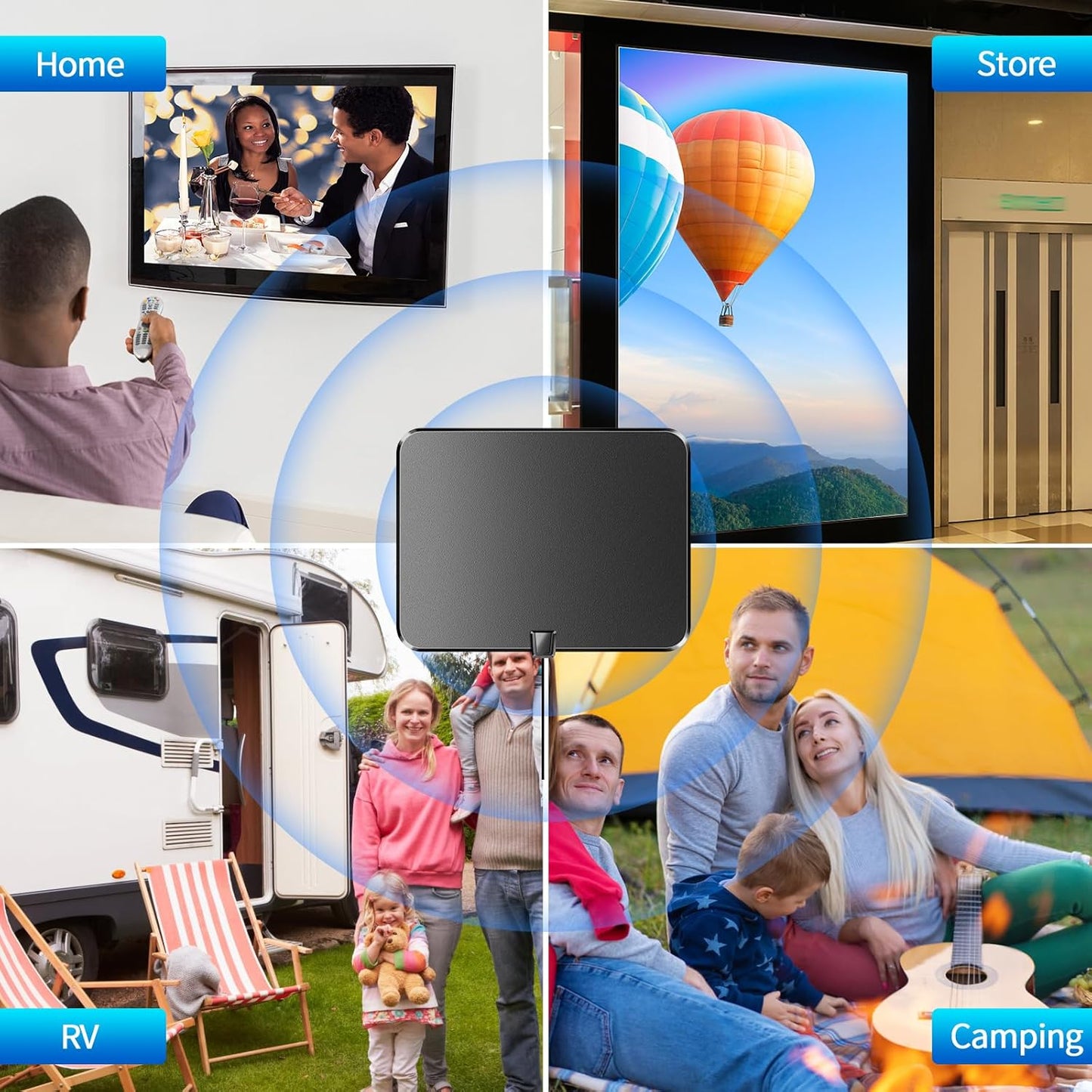 1500+ Miles Long Range Digital Antenna for Smart TV, 2025 Upgraded TV Antenna Indoor/Outdoor with Amplifier 360° Reception, HD TV Antenna for Local Channels Support 8K 4K 1080P-16FT Coax Cable