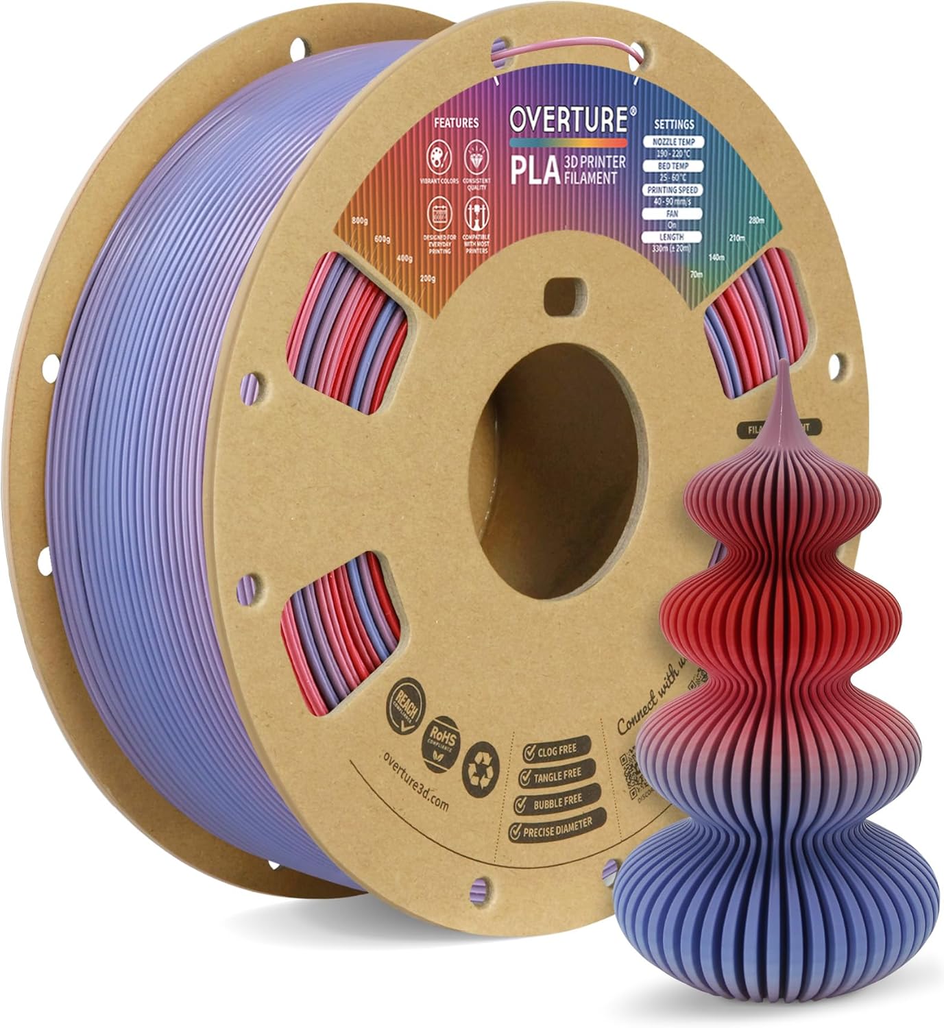 OVERTURE PLA Filament 1.75mm PLA 3D Printer Filament, 1kg Cardboard Spool (2.2lbs), Dimensional Accuracy +/- 0.02mm, Fit Most FDM Printer (Black 1-Pack)