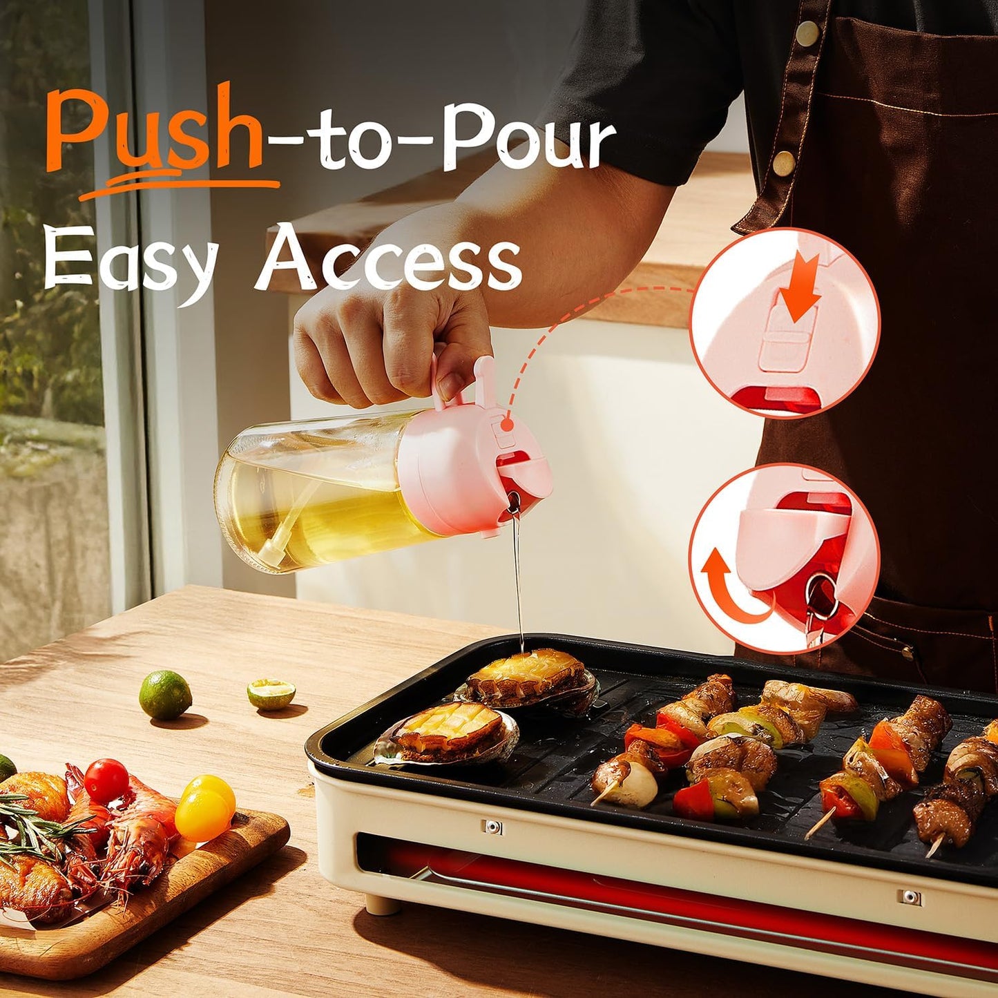 Purilite Select 470ml Glass Oil Sprayer & Dispenser Bottle – 2-in-1 Flip Top