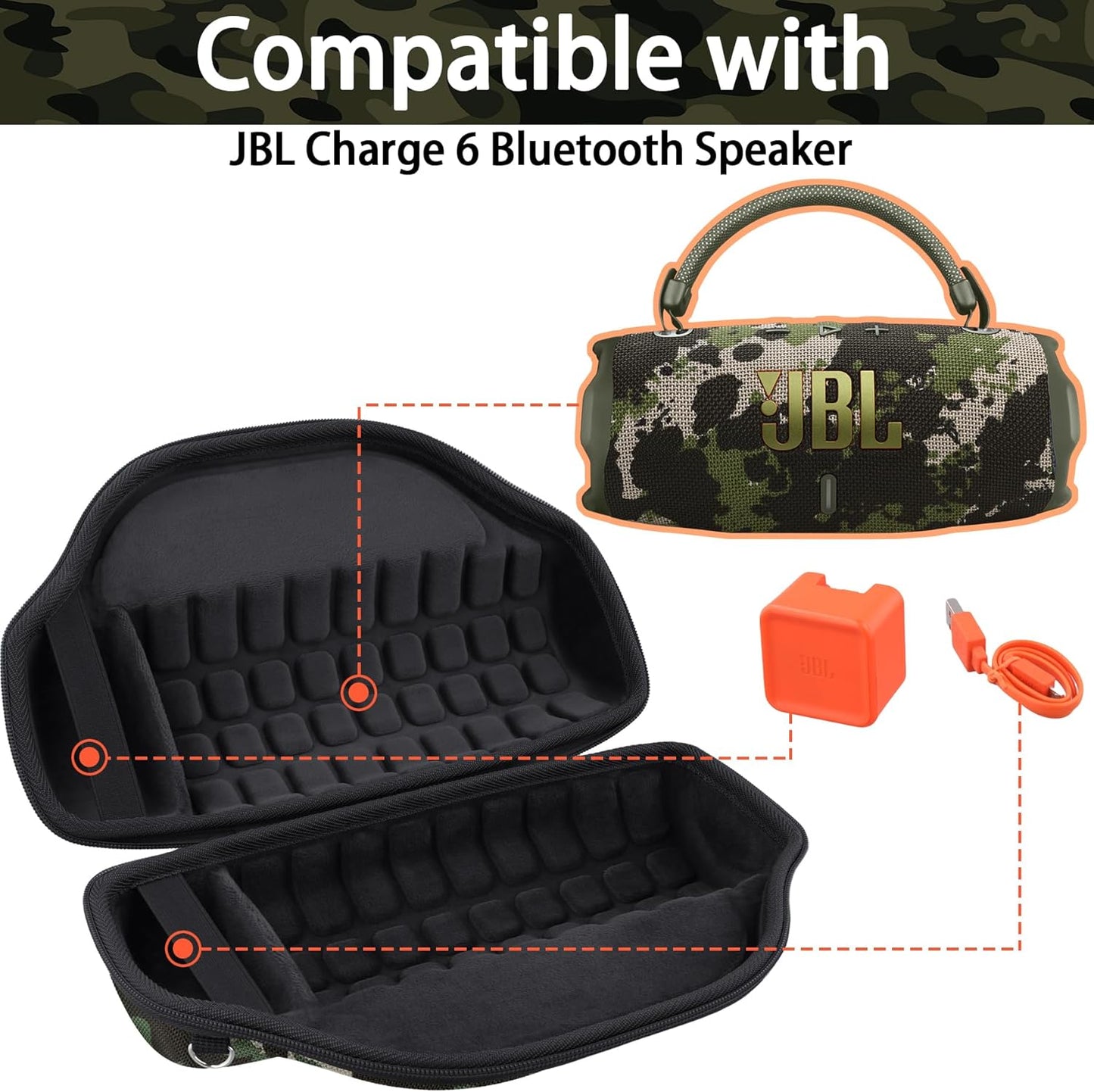 co2CREA Case for JBL Charge 6 Waterproof Portable Bluetooth Speaker, Hard Travel Case with Detachable Shoulder Strap (White Case)