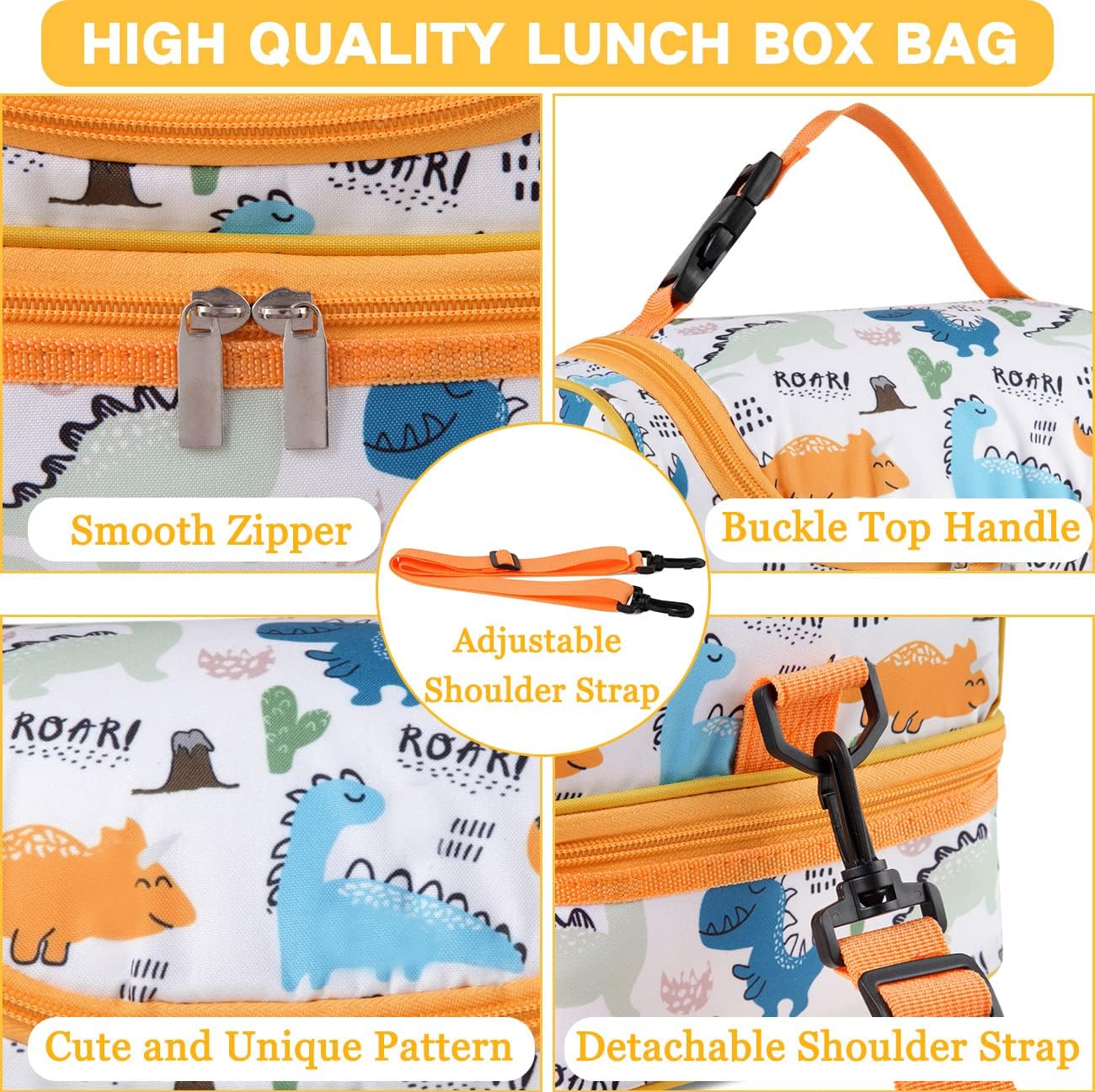 VASCHY Lunch Box Bag Men, Insulated Two Compartments Bento Cooler Bags for Adults/Women/Kids for School,Daycare,Kindergarten,Picnic Black