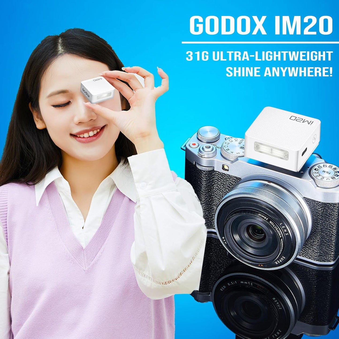 Godox Flash Godox iM20 Camera Flash - godox iM20 Mini Flash Manual 440 Full-Power Flashes/3s Recycle/5 Power Levels, Camera Flash for Sony zve10/Sony zv1/Sony a7iii/Ricoh gr3/Fujifilm f1 etc. (Black)
