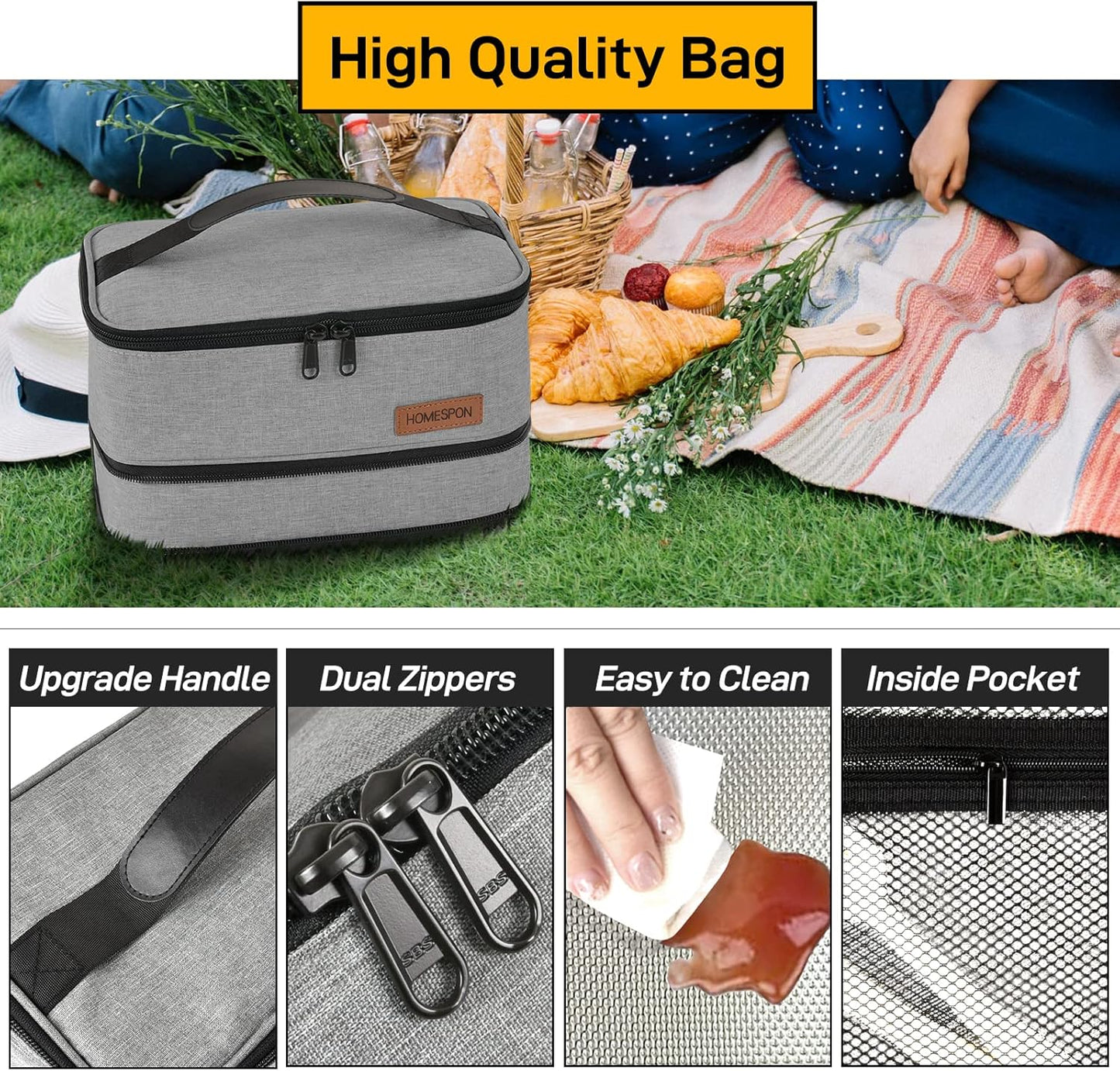 HOMESPON Expandable Lunch Bag for Men Women Insulated Lunch Box Holder with Handle for Picnics Work Travel (Blue)