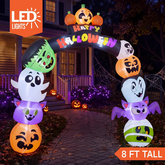 Joiedomi 8 FT Cute Halloween Inflatables Pumpkin Archway Outdoor Decoration, Archway Halloween Blow Up for Yard with Build-in LED Lights, Inflatable Arch Yard Outside Pumpkin Decor for Party, Garden