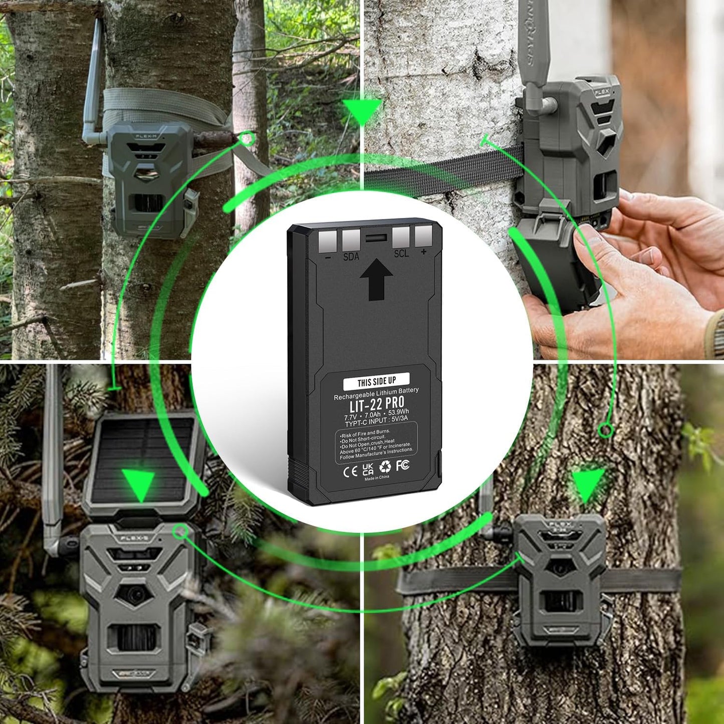 2 Pack Batteries for Trail Camera 7000mAh LIT-22 Rechargeable Battery Pack for Hunting Trail Camera Compatible with Flex-M, G-36, Plus, Flex S Replacement Battery