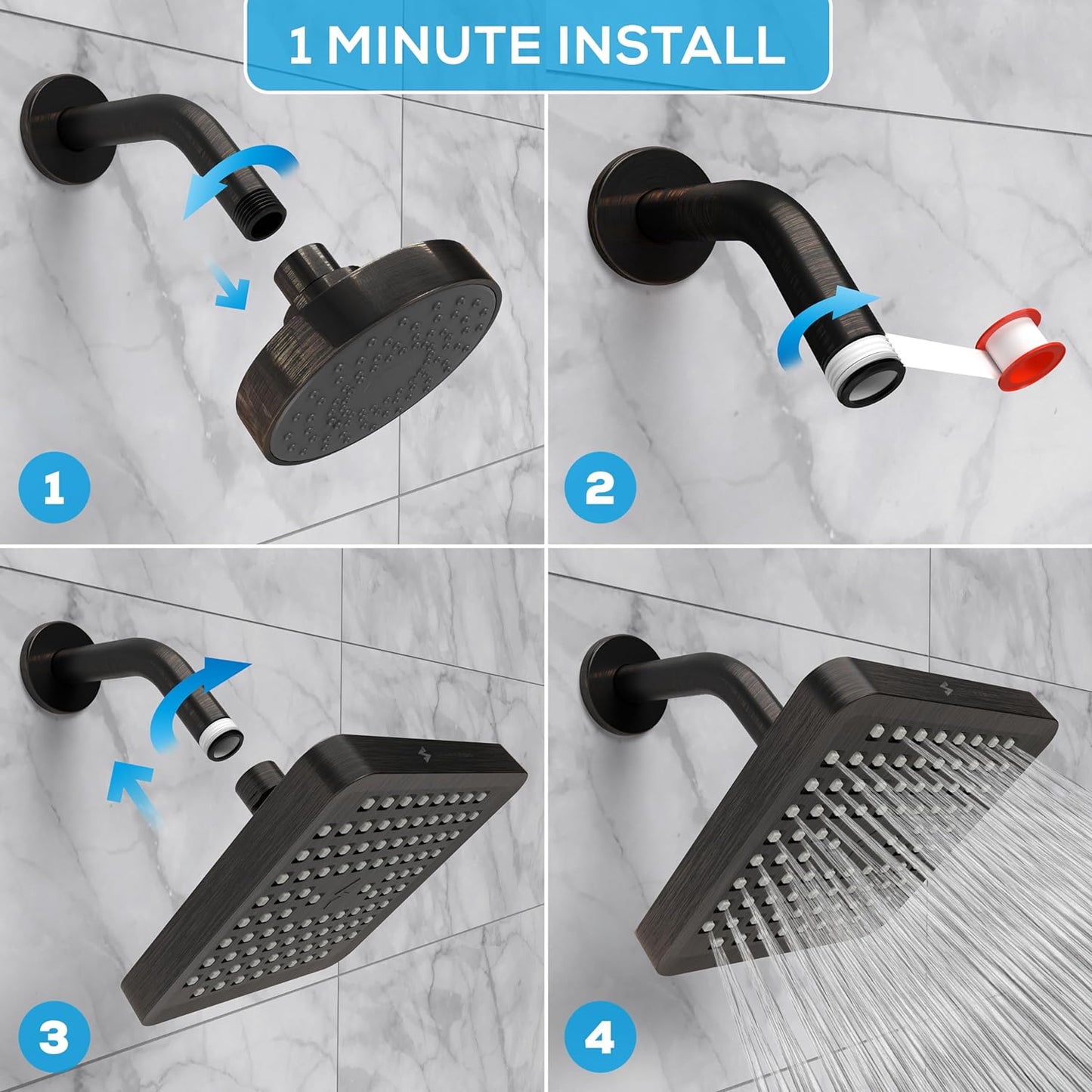 SparkPod Shower Head - High Pressure Rain - Premium Quality Luxury Design - 1-Min Install - Easy Clean Adjustable Replacement for Your Bathroom Shower Heads (Luxury Polished Chrome, 6 Inch Round)