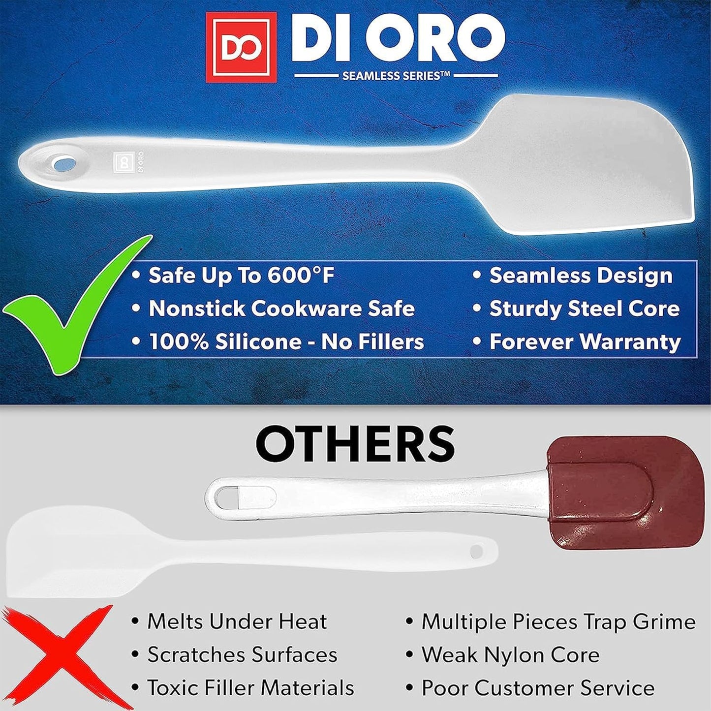 DI ORO Silicone Spatula Set - Rubber Kitchen Spatulas for Baking, Cooking, & Mixing - 600°F Heat-Resistant & BPA Free Silicone Scraper Spatulas for Nonstick Cookware - Dishwasher Safe (5pc, Black)