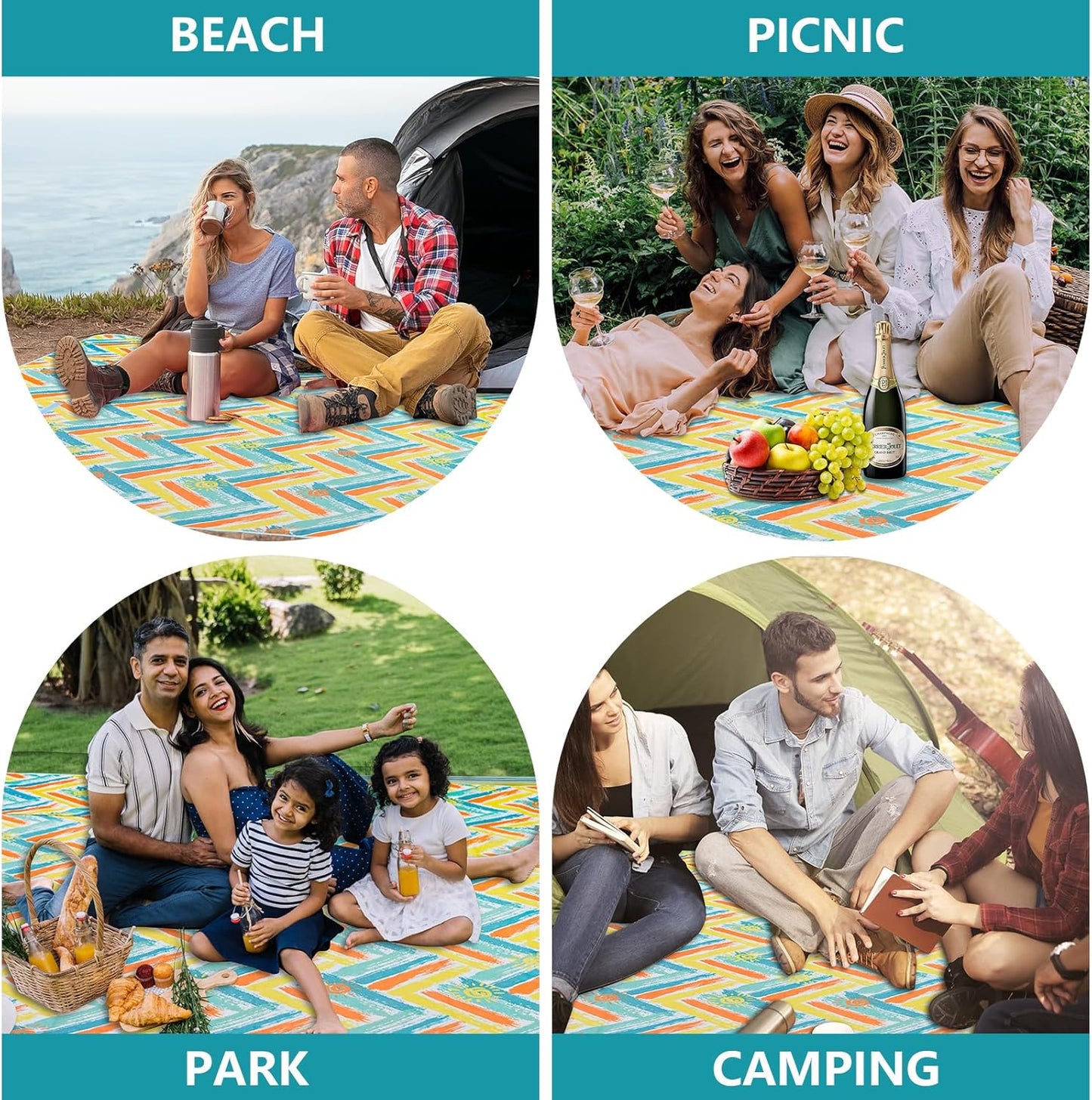Habaylin Picnic Blanket Large, 79"X79" Waterproof Extra Large Beach Blanket, Foldable Picnic Blanket for Hiking, Party, Camping on Grass Sandproof Handy Picnic Mat