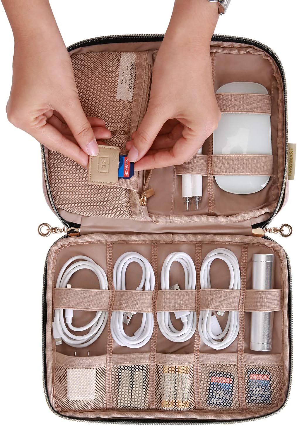 BAGSMART Electronic Organizer, Travel Cable Organizer Double Layer Electronics Accessories Cases Portable for Tablet 7.9", USB Drive, Cords, Black