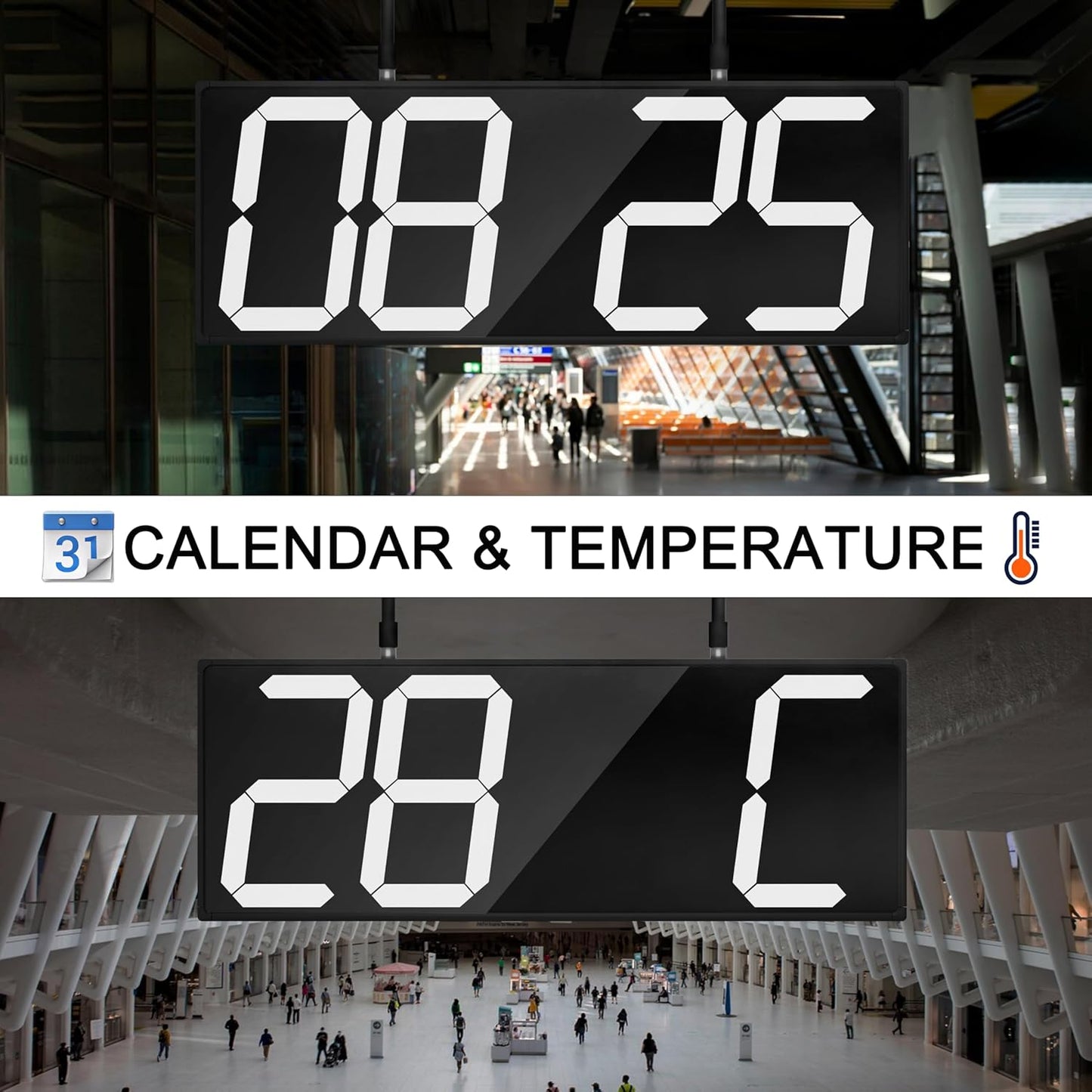 CHKOSDA Digital Wall Clock with Double Sided Display, Large Digital Clock with Timer,Alarm,Temperature and Date,Two Faced Hanging Wall Clock with 6''Number (White)