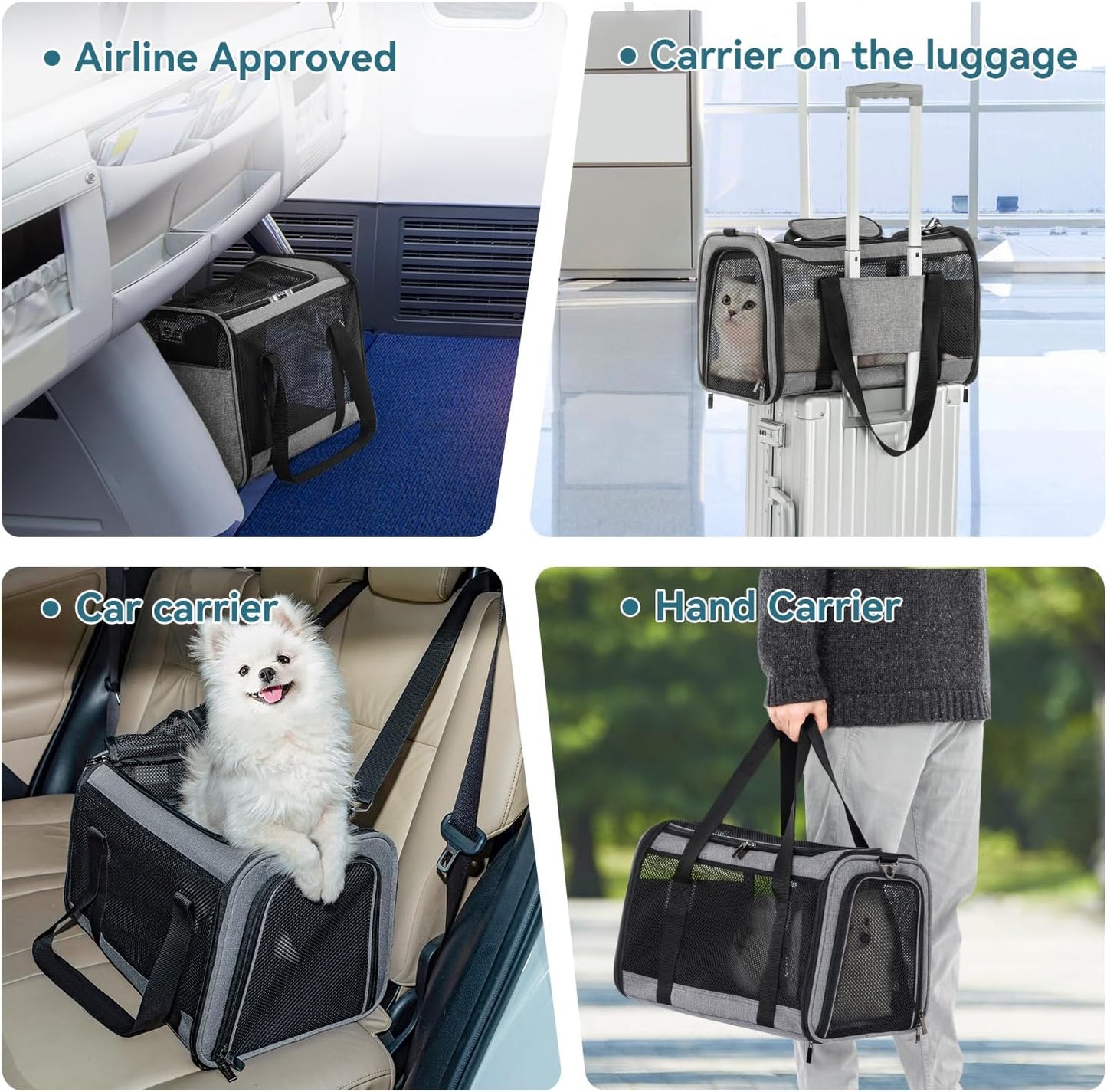 Petsfit Pet Carrier Airline Approved, Soft-Sided Cat Carrier with Patented Car Buckle, Lightweight and Collapsible with Adjustable Shoulder Strap, Soft Cushion,Green
