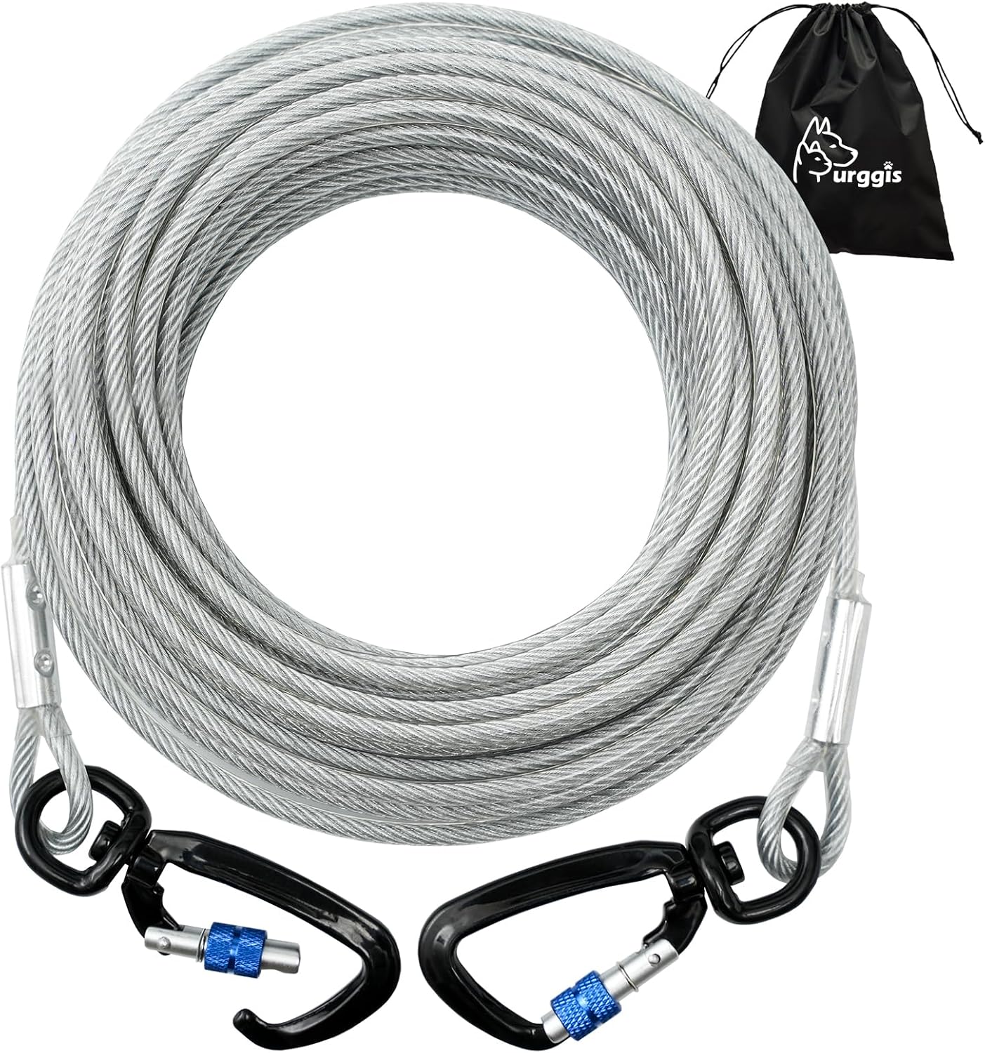 Furggis Dog Tie Out Cable,10/15/20/30/50FT Dog Run Cable for Yard and Camping Outdoor,Heavy Duty Dog Tether for Medium Large Dogs Chew Proof,1000lbs Break Strength,Reflective