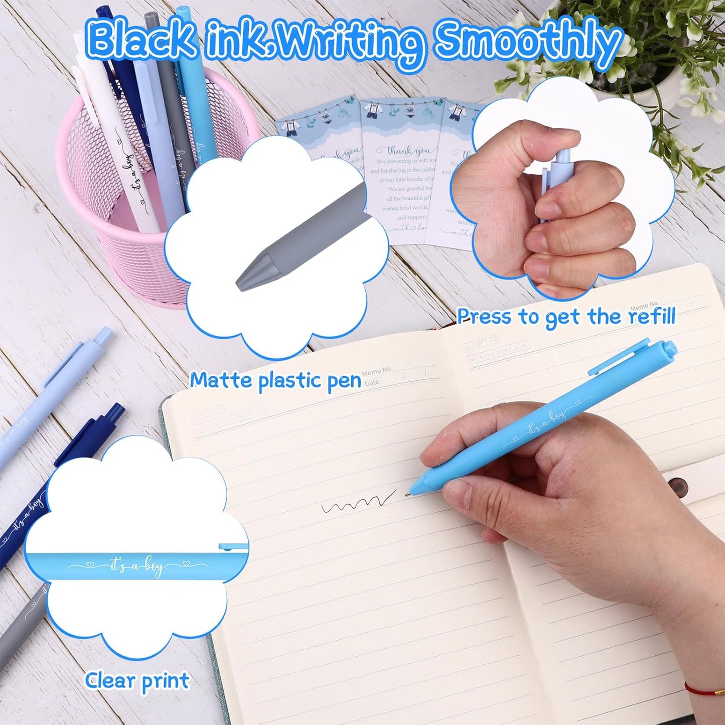 50 Set Baby Shower Favors for Guests It's a Boy Ballpoint Pens Thank You Gift Cards Organza Bags Baby Shower Gifts for Office School Student Writing Gender Reveal Party Favors Birthday Game Prizes