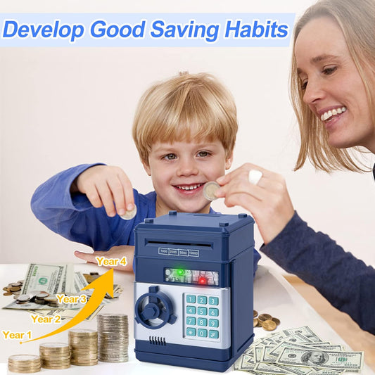Refasy Piggy Bank for Boys, Electronic Piggy Banks Password Money Saving Box Gifts for 11 Year Old Boy Money Bank Toy Birthday Gifts for Boys Girls Kids Safe Cash Coin Can(Navy) - PuriLite