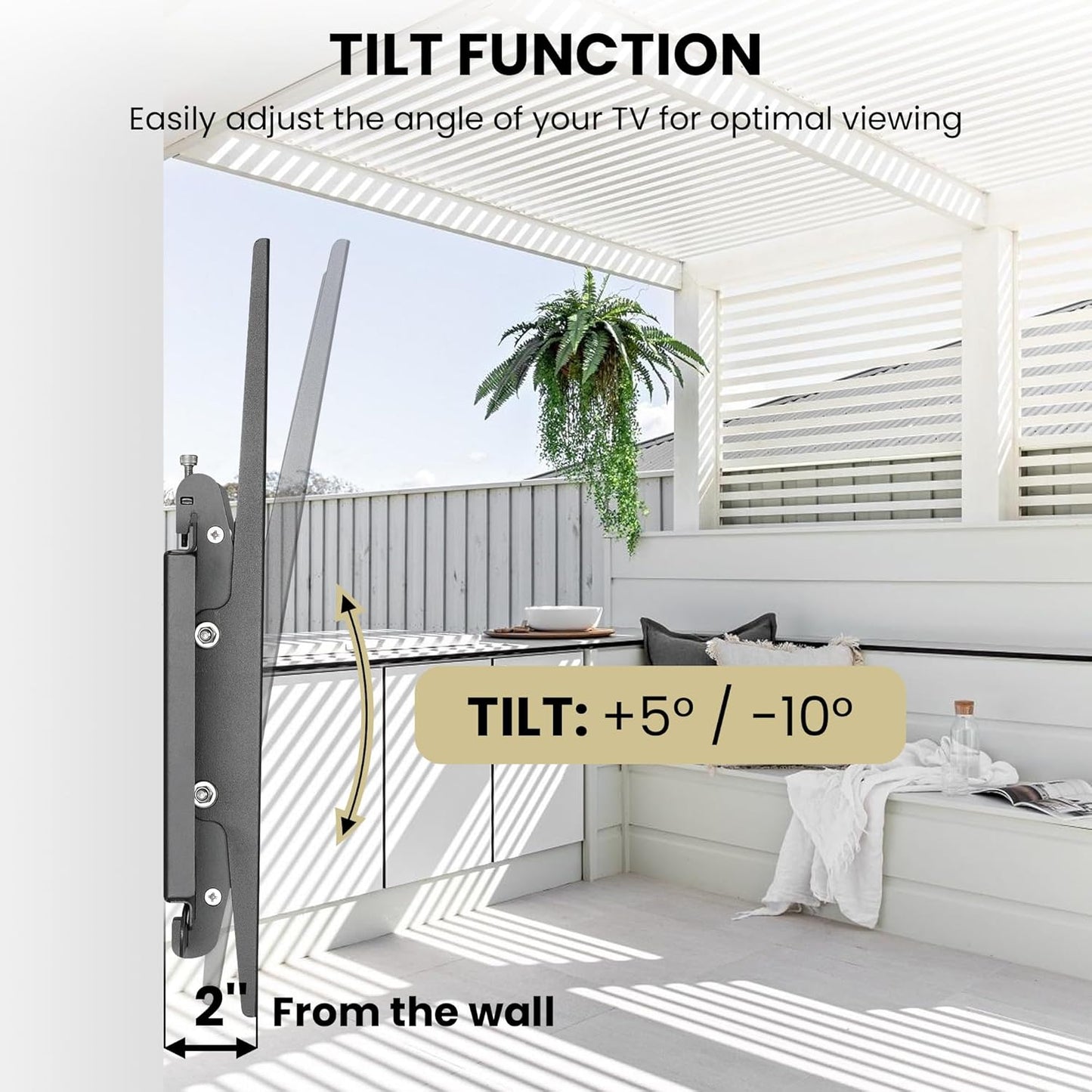 ZeboZap ZZTVC8022 Outdoor Flip Down Ceiling TV Mount | Gazebo TV Mount | Patio TV Mount | Pergola TV Mount | Pitched Roof | Height Adjustable | Under Cabinet| Holds 44lbs | Fits 17-in to 37-in | Black