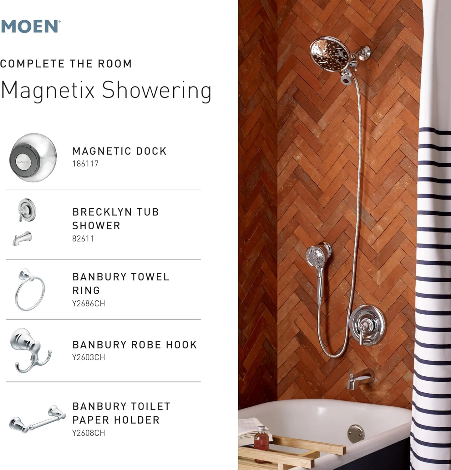 Moen 26009 Engage Magnetix 2.5 GPM Handheld/Rain Shower Head 2-in-1 Combo Featuring Magnetic Docking System, Pack of 1, Chrome