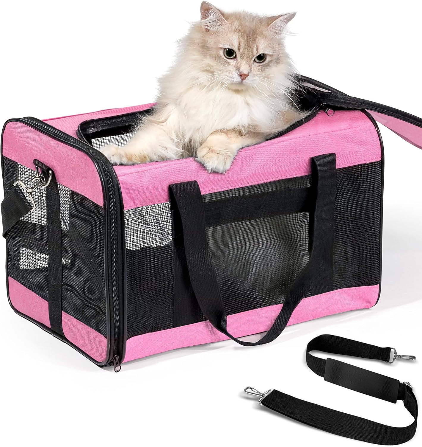 Conlun Cat Carrier Airline Approved, Soft-Sided Dog Carrier with Inner Safety Leash, Pet Transport Carrier for Small-Medium Cats Puppies up to 15 Lbs, Collapsible Travel Kitten Carrier Bag -Black M