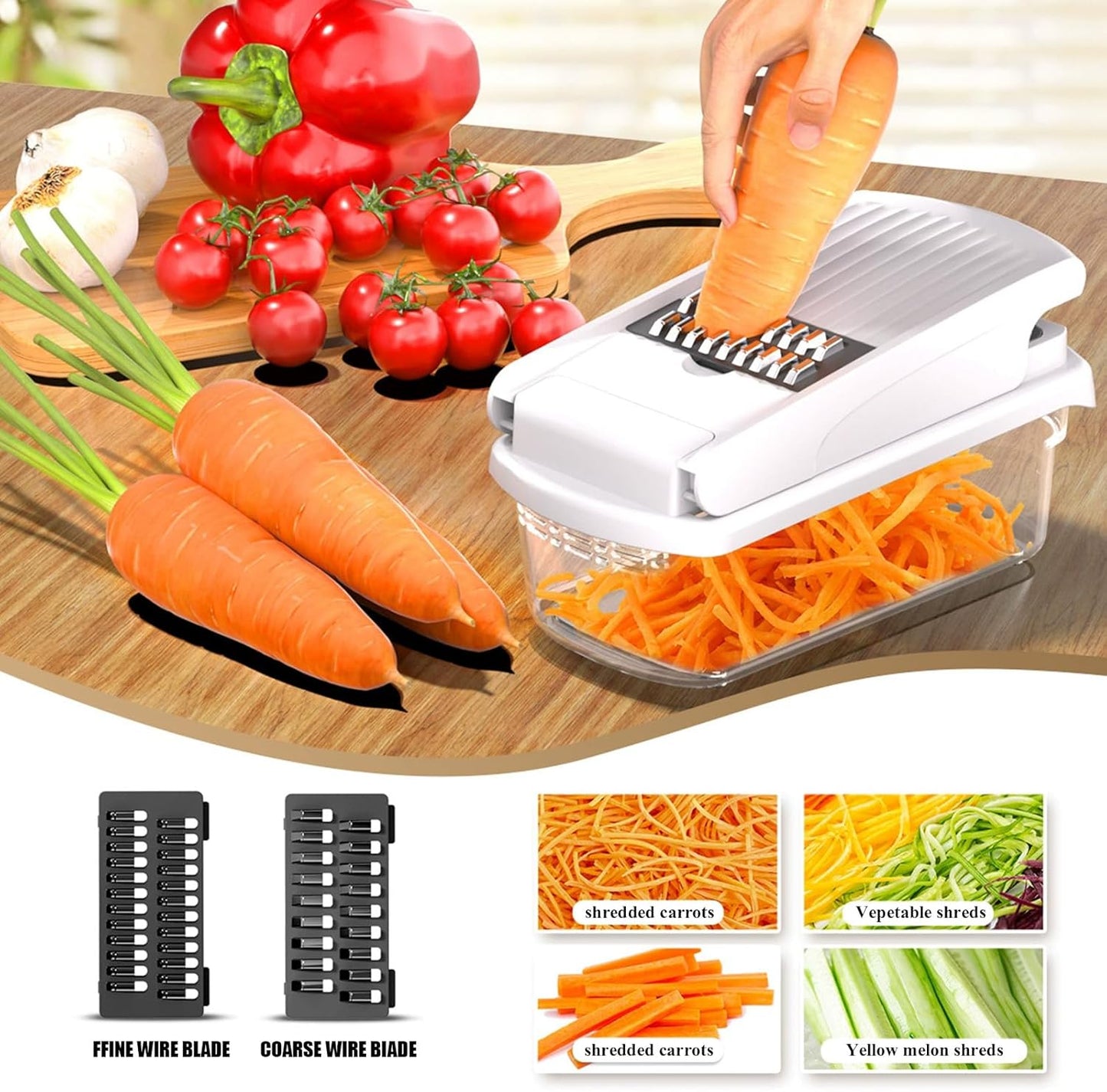 Vegetable Chopper Cutter Slicer Dicer with Container, 15-in-1 Veggie Mandoline Food Slicer for Kitchen, Fruit Onion Salad Potato Chopper Cutter Dicer, Cheese Grater, Kitchen Tools Gadgets