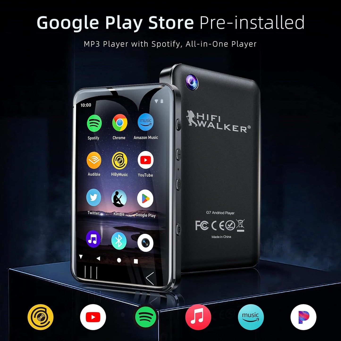 MP3 Player with Bluetooth and WiFi, Music Player with Camera Spotify Pandora,Amazon Music, 4" Touch Screen Android MP4 MP3 Player with Speaker 144GB MP4 & MP3 Player for Travel Sport