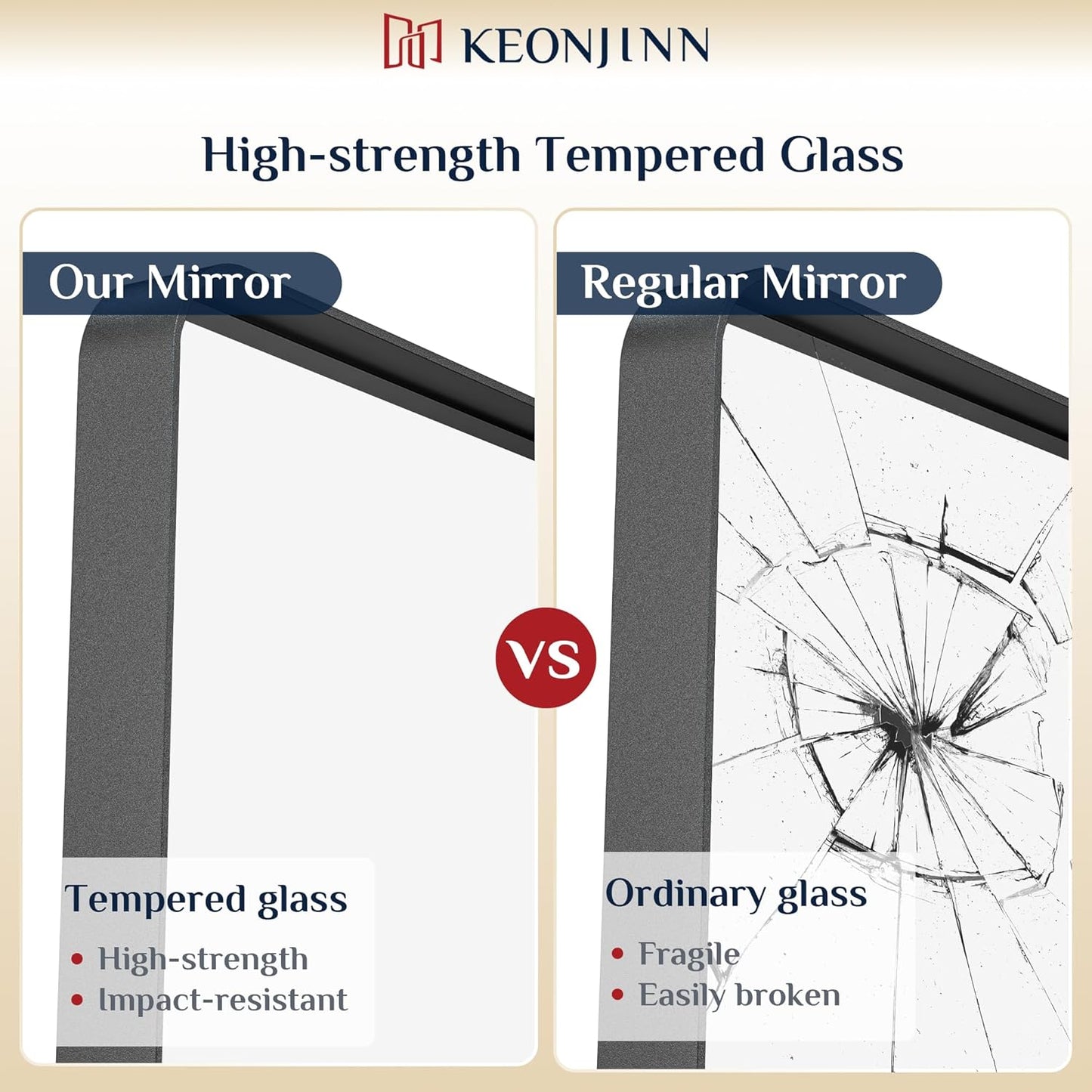 Keonjinn 42 x 36 Brushed Nickel Bathroom Vanity Mirror, Large Rounded Rectangle Bathroom Mirrors for over Sink, Metal Framed Silver Mirror for Wall, Shatterproof HD Tempered Glass(Horizontal/Vertical)