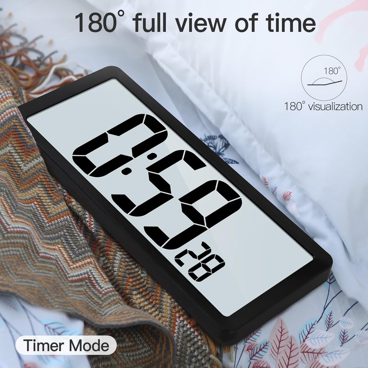 KMMKGG 15" Large Digital Wall Clock Battery Operated, Digital Clock Display with Day, Date & Temperature, Large Wall Clock for Bedroom, Livingroom, Office(4.6" Numbers)
