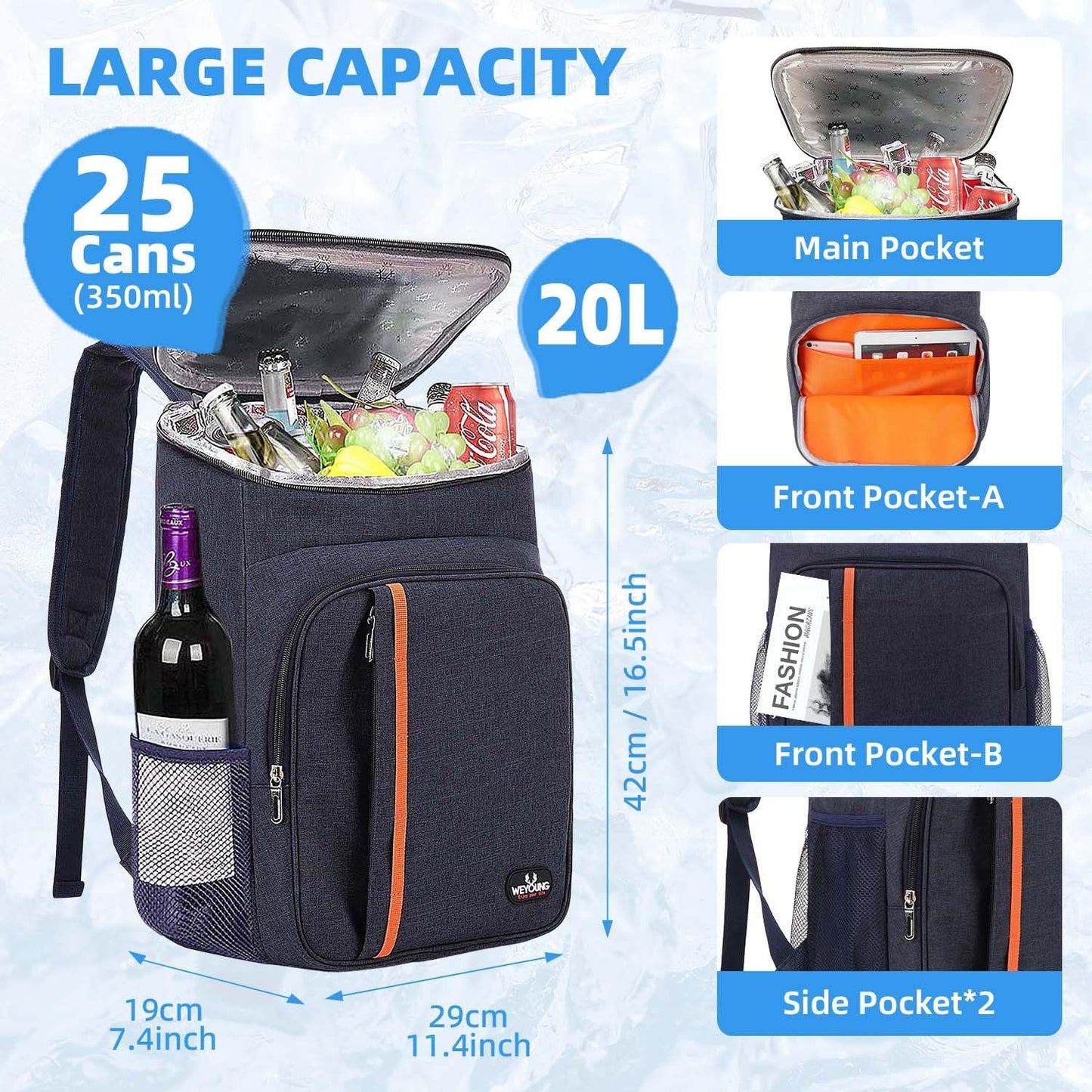 Bagtopia Camping Cooler Backpack 25 Cans, Leak Proof Insulated Thermal Bag, Beach Travel Picnic Lunch Backpack for Men Women