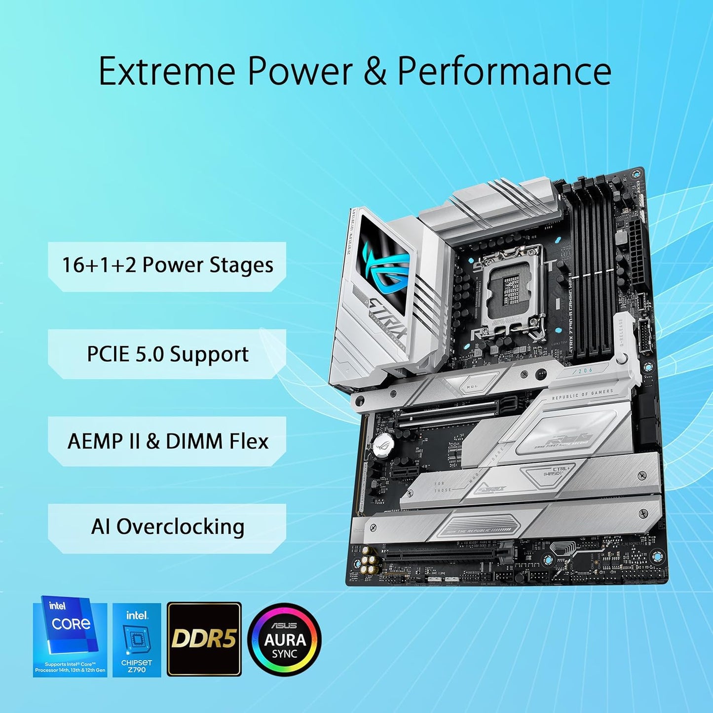 ASUS ROG Strix Z790-A Gaming WiFi II (WiFi 7) LGA 1700(Intel® 14th & 13th & 12th Gen) ATX Gaming Motherboard(16 + 1+2 Power Stages, DDR5, 5X M.2 Slots, PCIe 5.0 x16)