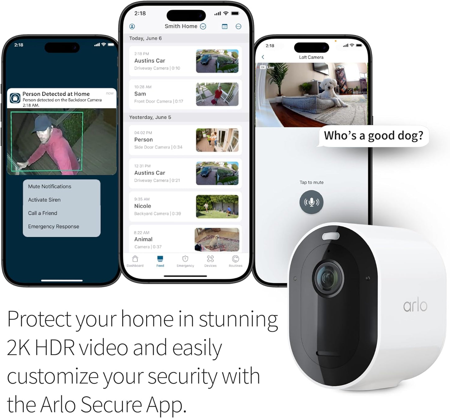 Arlo Pro 5S Spotlight Security Camera 2K HDR | Outdoor | Wire-Free with Spotlight | Dual-Band Wi-Fi Connects to The Strongest Network | 12X Zoom, 2-Way Audio, Color Night Vision, White, 4 Cameras