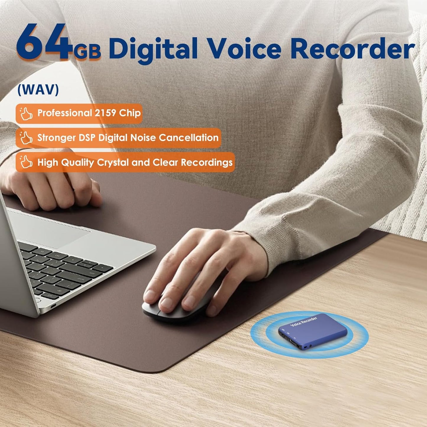 64GB Digital Voice Recorder, Vormooi Voice Activated Recorder with 40 Hours Long Recording Time for Class Lecture Meeting, 64GB Voice Recorder with Playback