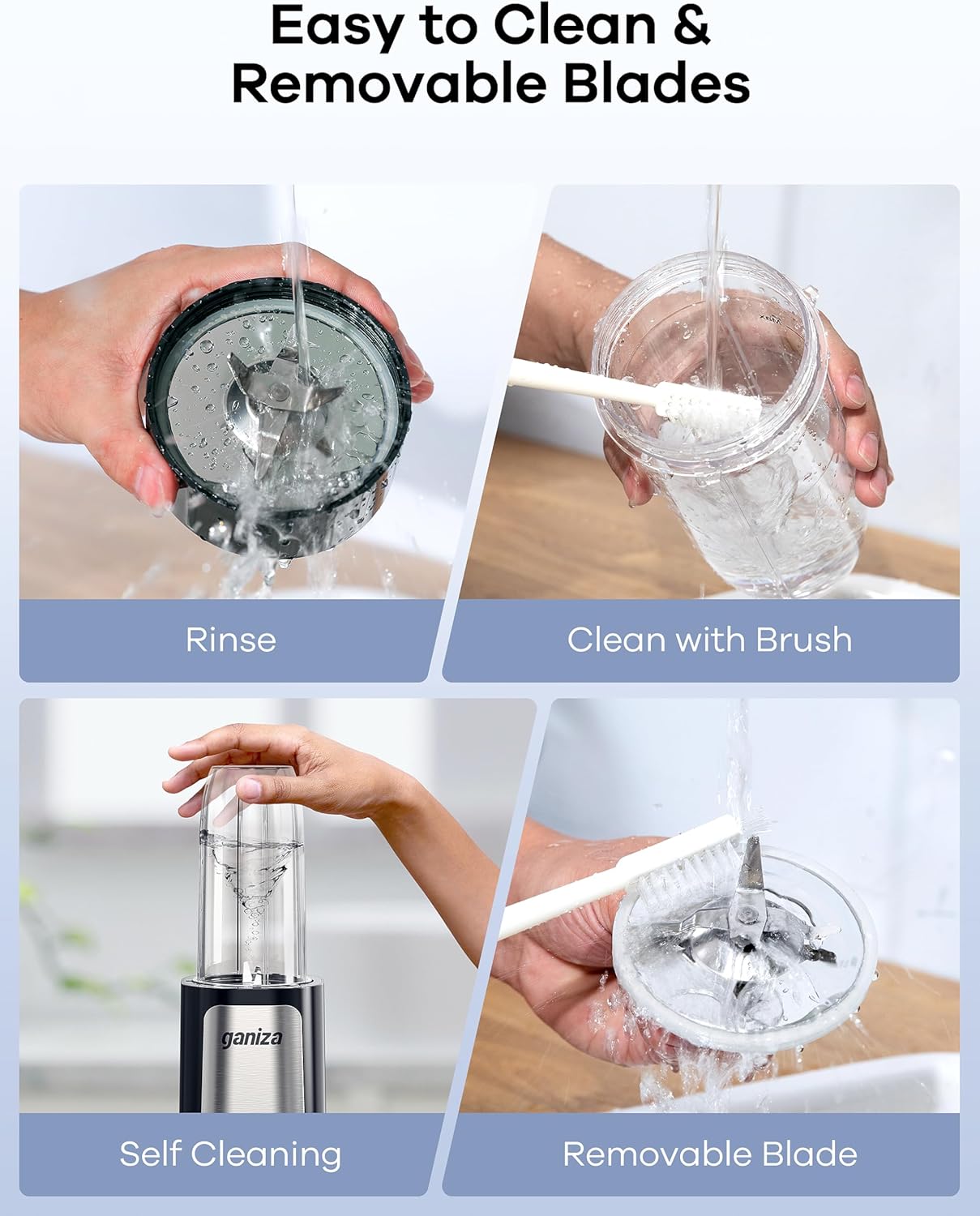 Ganiza Blender for Smoothie, 14 Pcs Smoothie Blender for Kitchen, Countertop Blender with 3 Non-BPA Portable Blender Cup and Cleaning Brush for Baby Food, Shakes, Vegetable, Nutritious Recipe