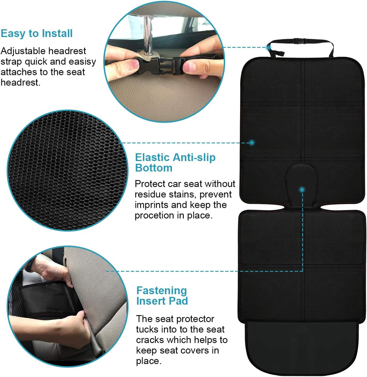 MORROLS Car Seat Protector, 2 Pack Seat Protector Carseat with Thickest Padding, Baby/Pets Car Seat Protector for Child Car Seat-Mesh Pockets-Waterproof-Universal Size(Black)