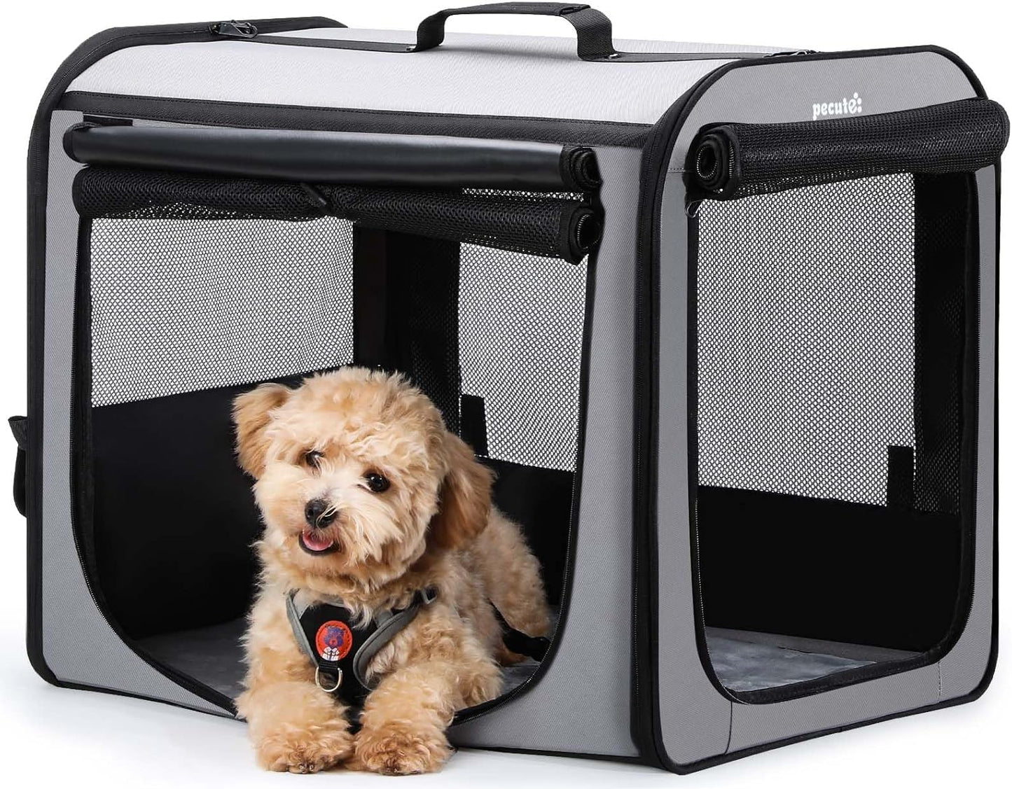 Pecute Collapsible Dog Crate for Pets<15kg, Pet Carrier Stable and Light Weight, Soft Dog Crate with Breathable Windows, Portable Dog Carrier with Curtain 61×45×52 cm (Green)