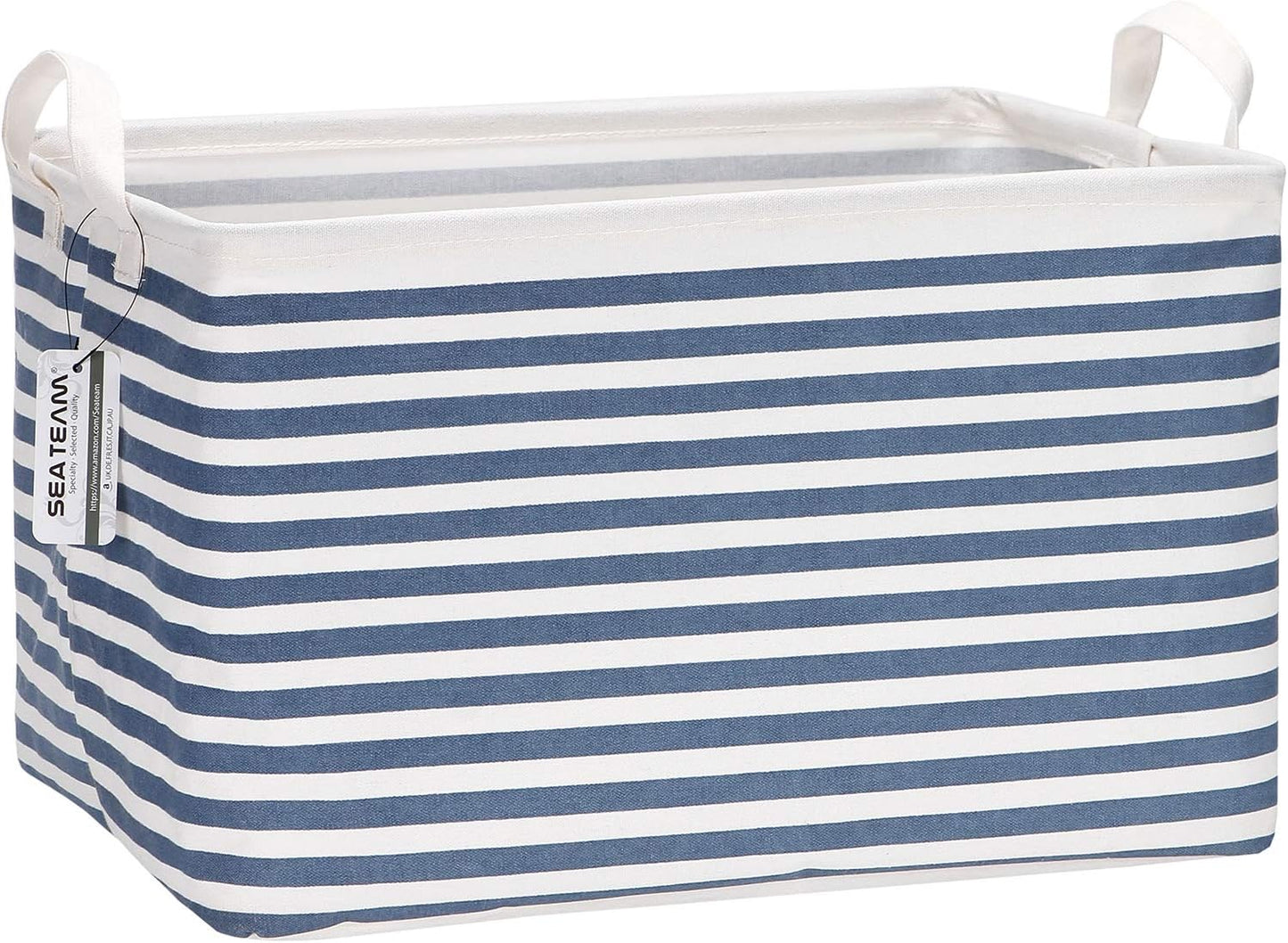 Sea Team 16.5 x 11.8 x 9.8 inches Square Canvas Fabric Storage Bins Shelves Storage Baskets Organizers for Nursery & Kid's Room, Grey Stripe