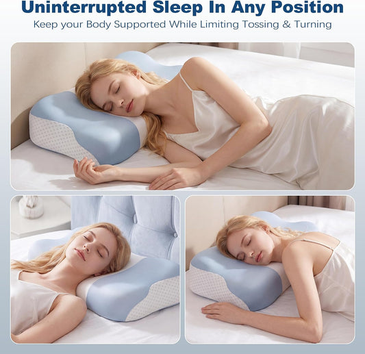 VYLEE Cervical Neck Pillow for Pain Relief, Cooling Memory Foam Neck Support Pillow for Sleeping, Ergonomic Contour Bed Pillow for Side Back Stomach Sleepers