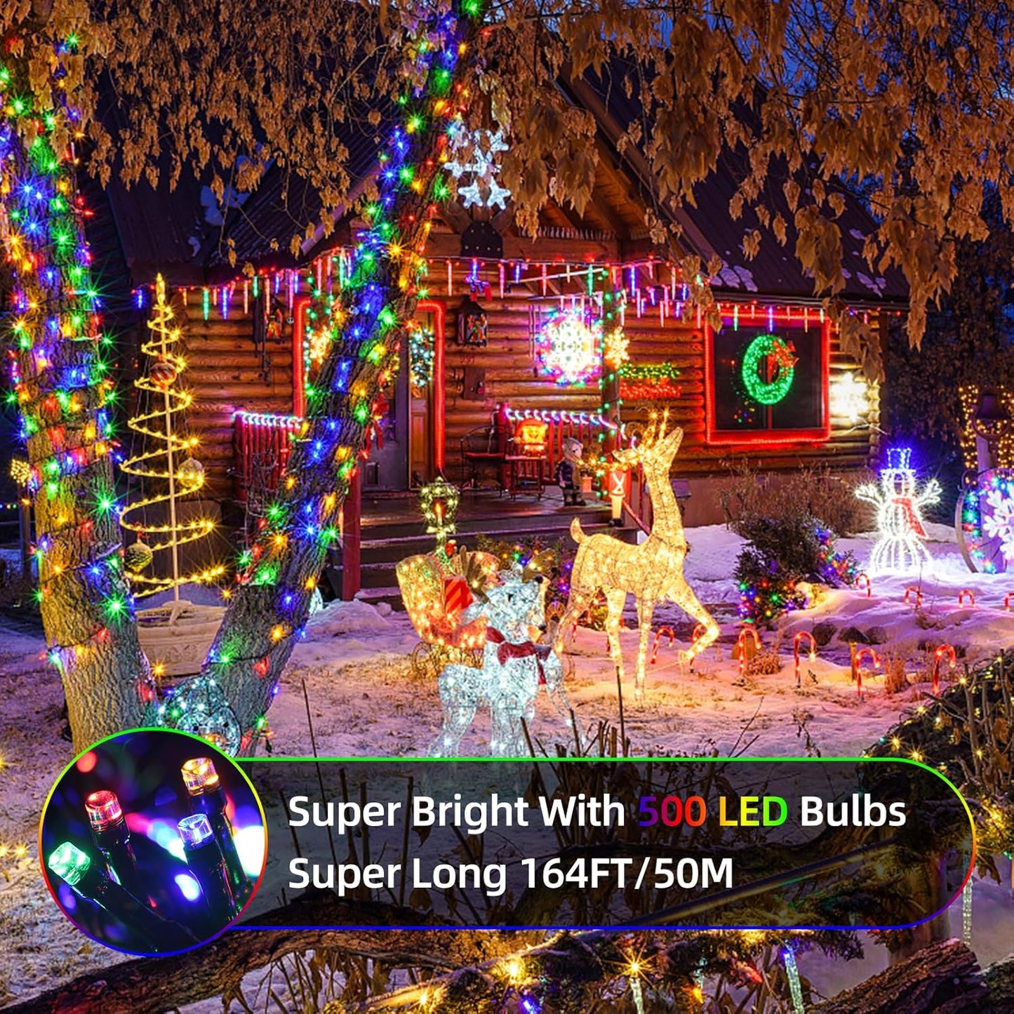 Tcamp 105FT 300 LED Purple Orange Halloween Decorations Lights Motion Activated Sync with 4 Scary Music, 6 Modes Halloween String Lights for Party Yard Outdoor Indoor Decor (3 Sets Connectable)
