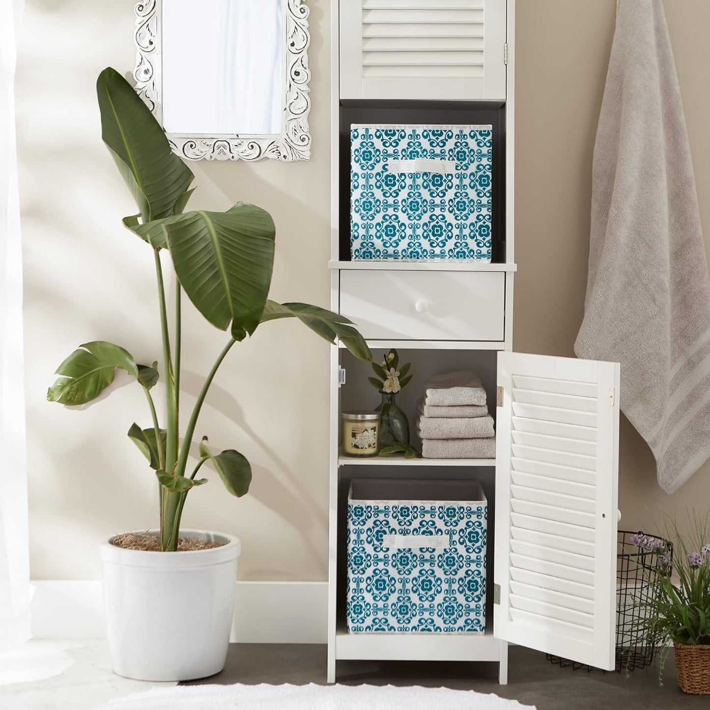 DII Foldable Fabric Storage Containers for Nurseries, Offices, Closets, Home Decor, Cube Organizers & Everyday Storage Needs, (Large - 11 x 11 x 11) Scroll Nautical Blue - Set of 2