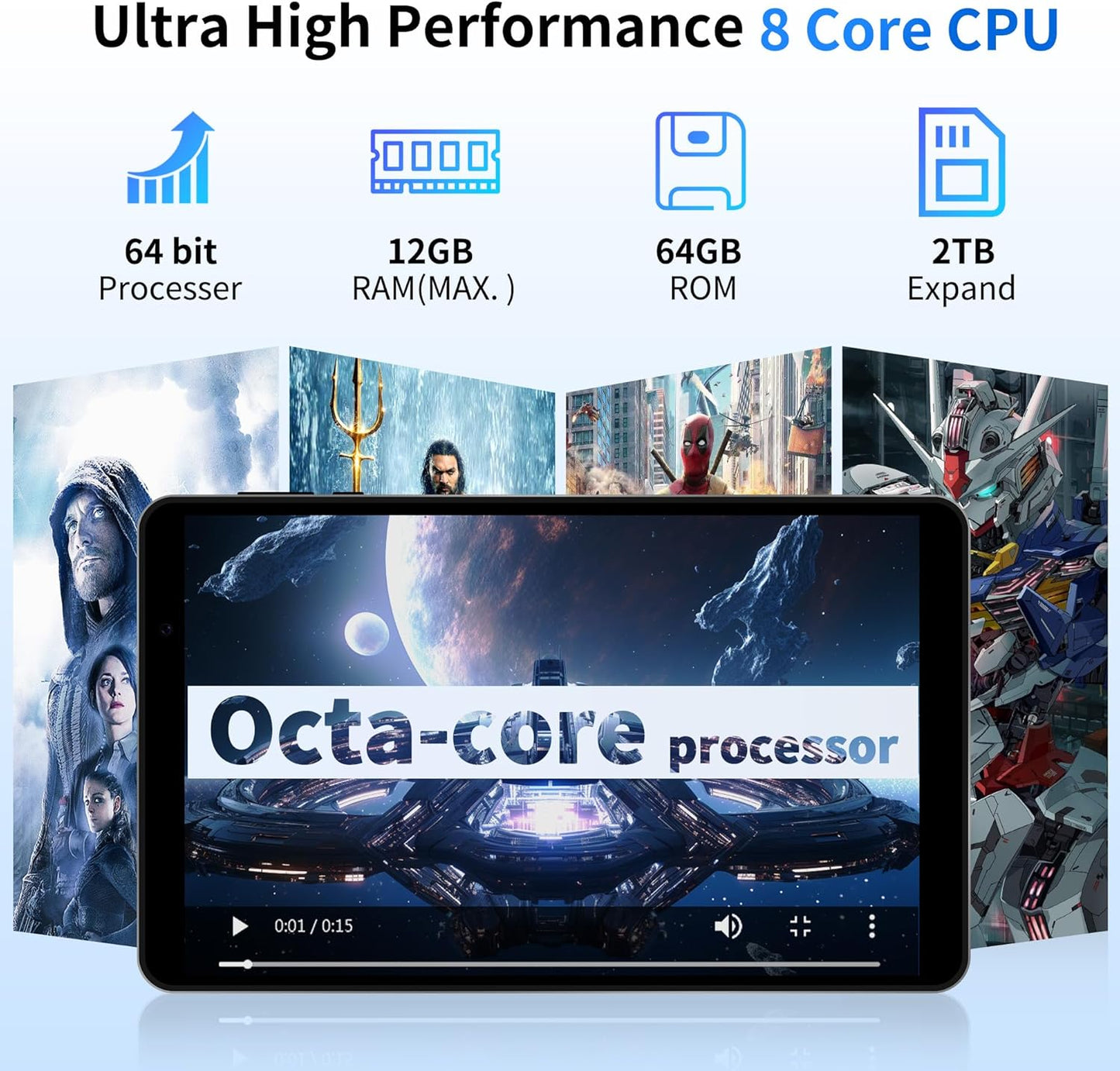2025 Topsand Android 15 Tablet 8 inch Tablet, Octa-Core Processor, 12GB RAM 64GB ROM 2TB Expandable, 1280 * 800 IPS HD Screen, WiFi6, BT5.4, Widevine L1, 5MP+8MP Dual Camera